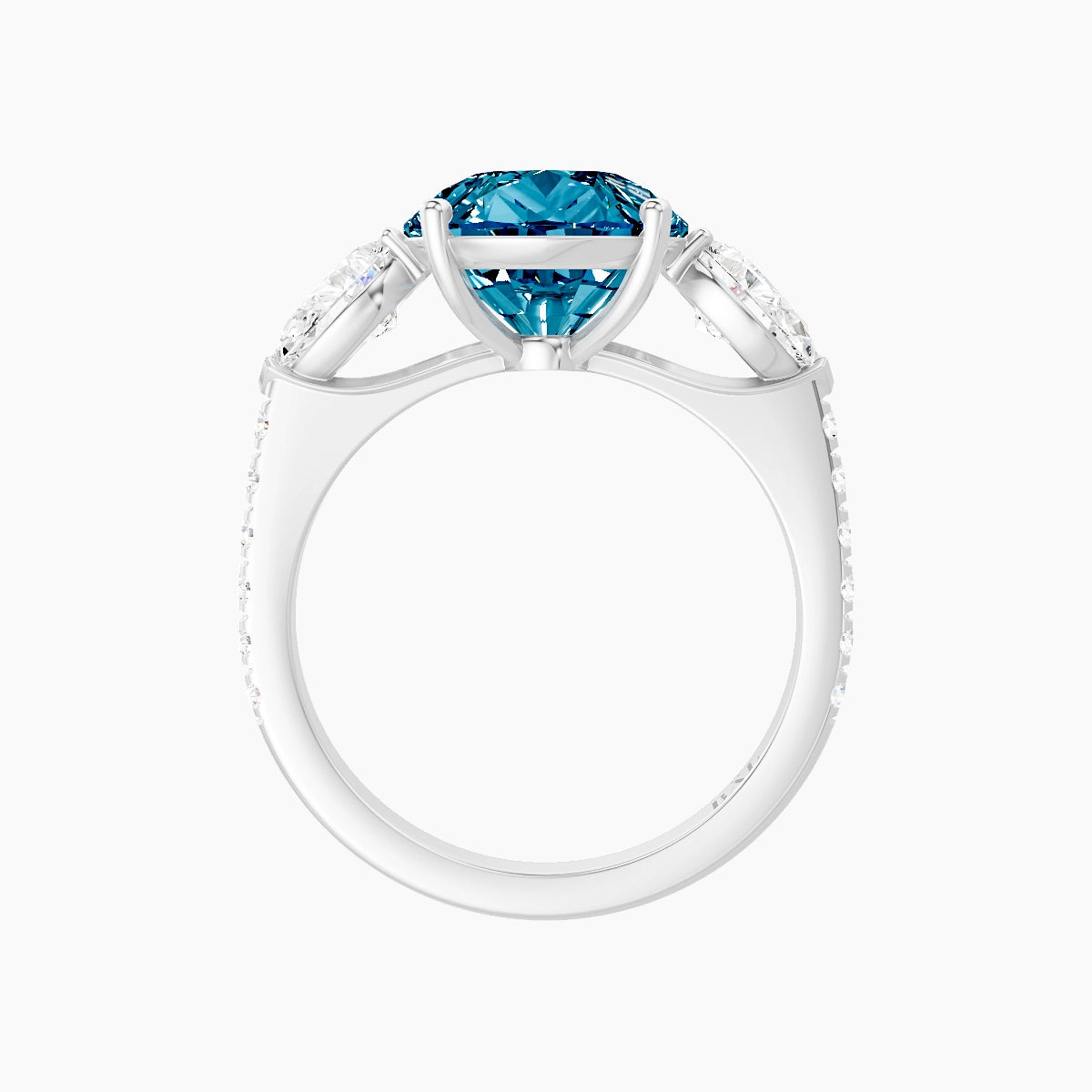 Classic Pear Trilogy with Straight Shank | 18k White Gold 5 ct Pear Blue Lab Diamond Ring