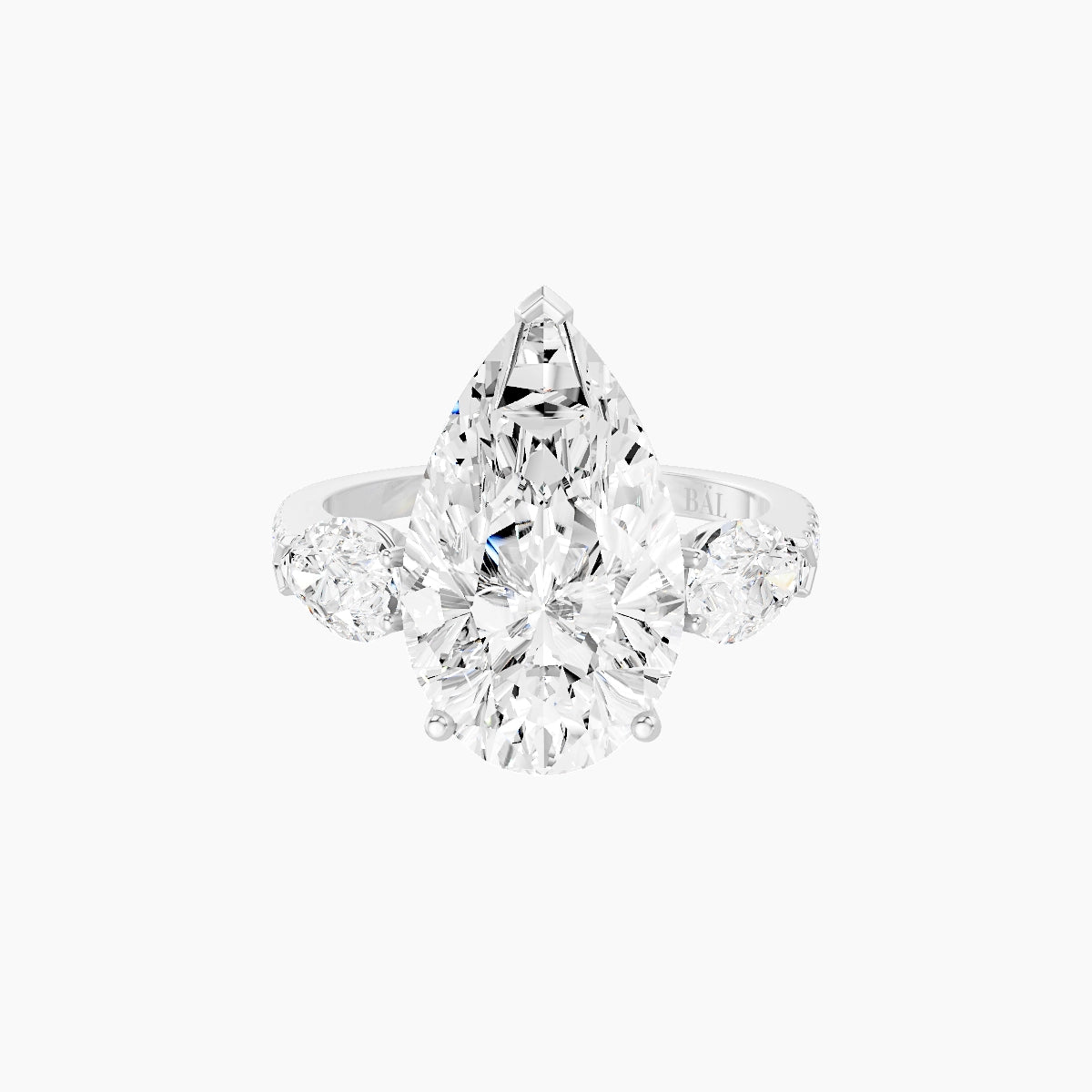 Classic Pear Trilogy with Straight Shank | 18k White Gold 5 ct Pear White Lab Diamond Ring