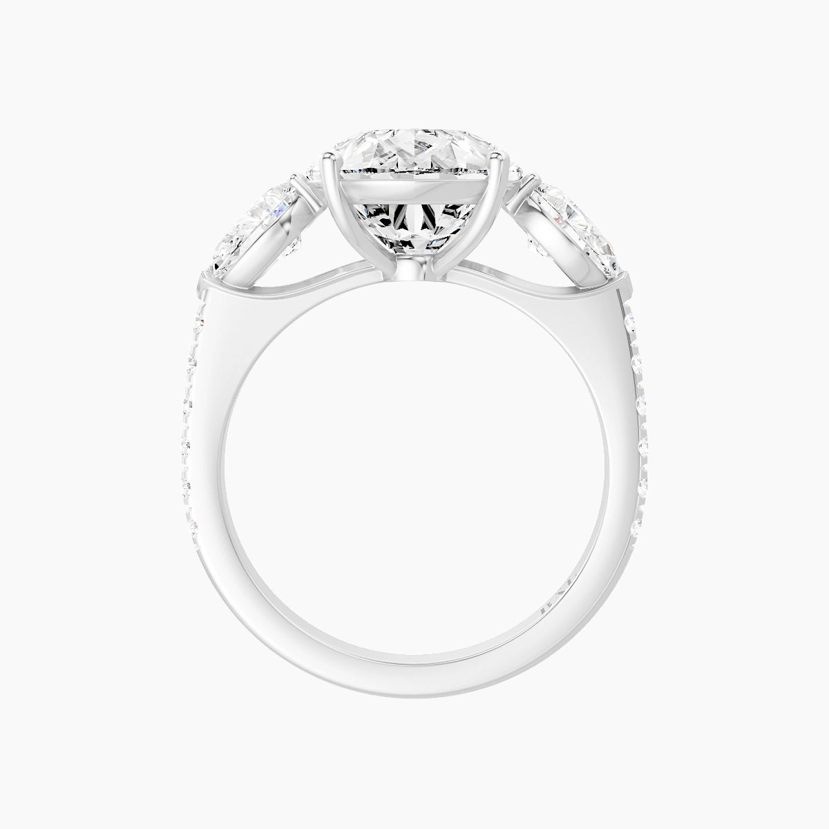 Classic Pear Trilogy with Straight Shank | 18k White Gold 5 ct Pear White Lab Diamond Ring