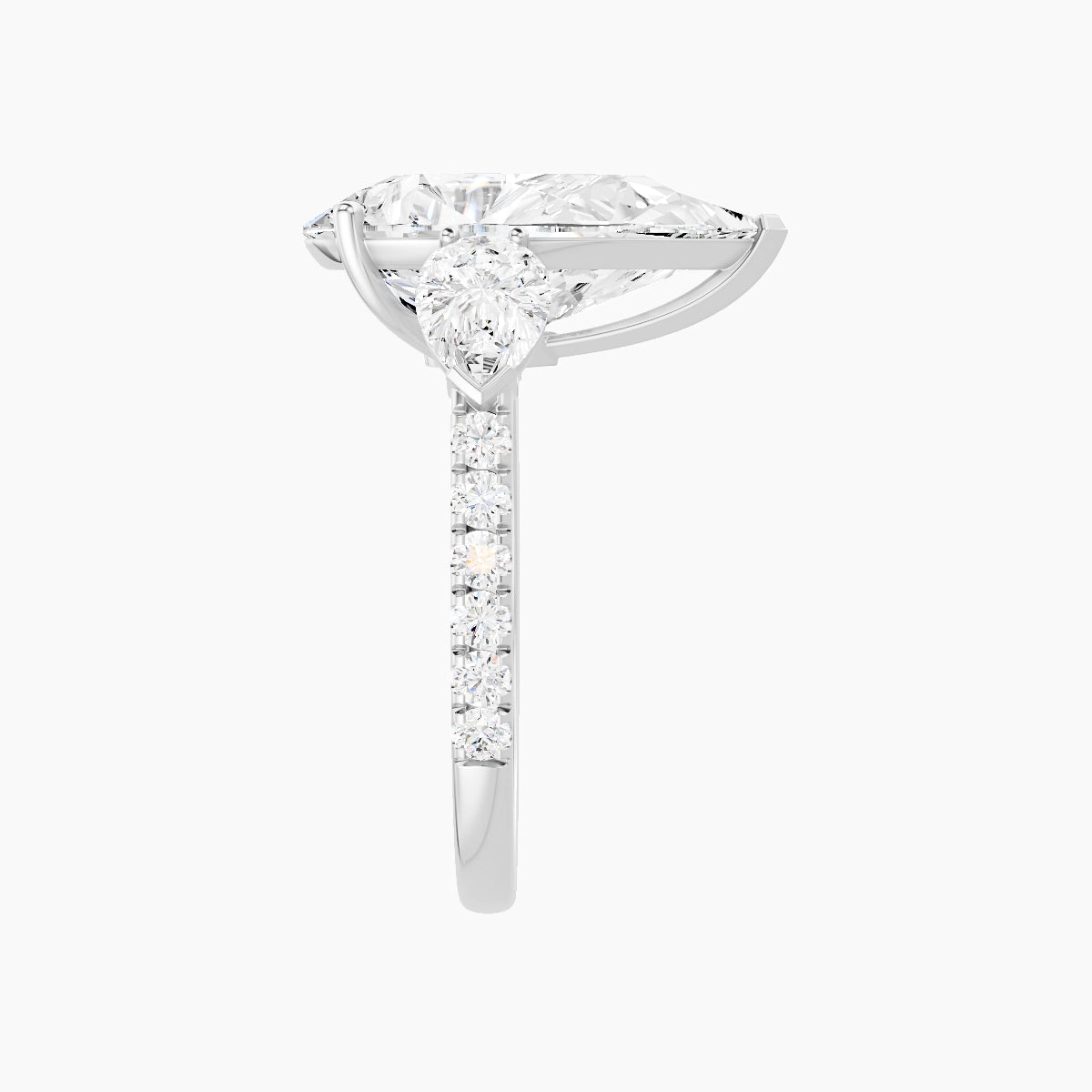 Classic Pear Trilogy with Straight Shank | 18k White Gold 5 ct Pear White Lab Diamond Ring