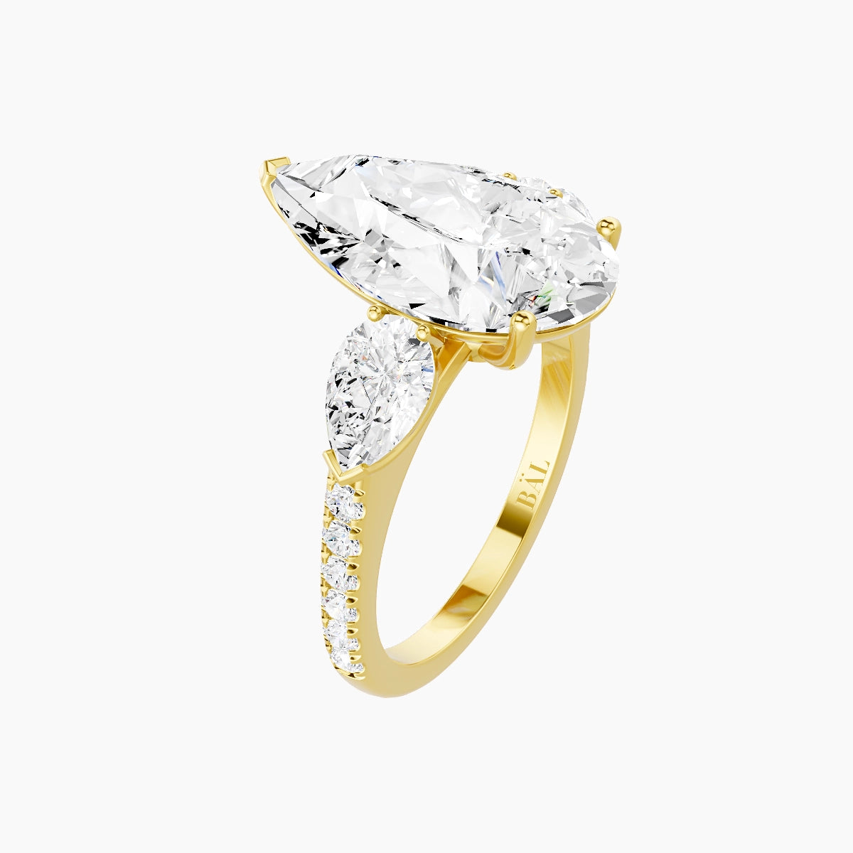 Classic Pear Trilogy with Straight Shank | 18k Yellow Gold 5 ct Pear White Lab Diamond Ring