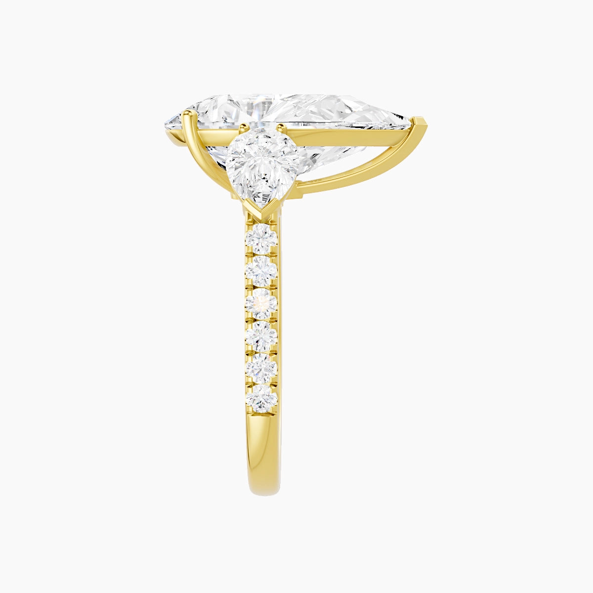 Classic Pear Trilogy with Straight Shank | 18k Yellow Gold 5 ct Pear White Lab Diamond Ring