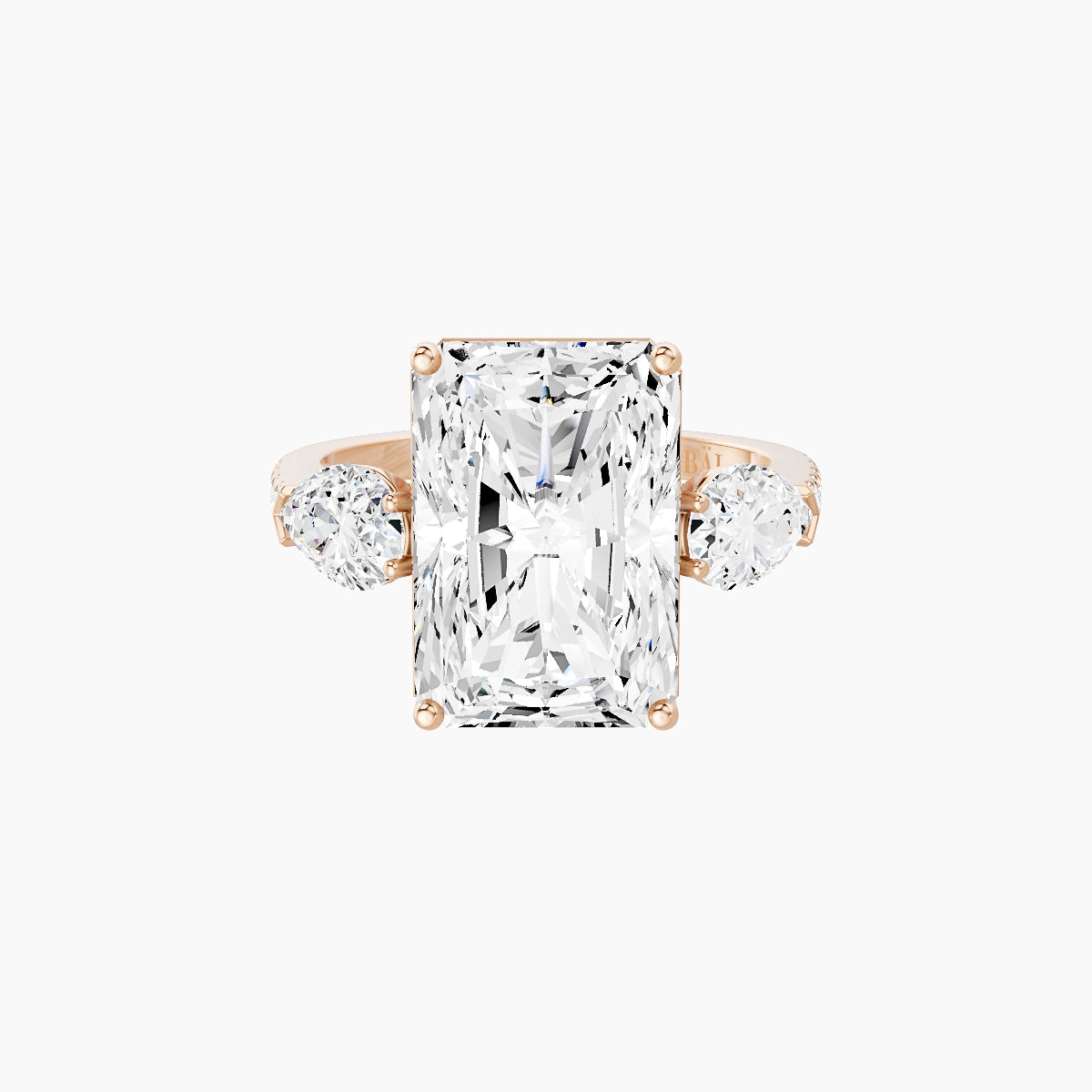 Classic Pear Trilogy with Straight Shank | 18k Rose Gold 5 ct Radiant White Lab Diamond Ring