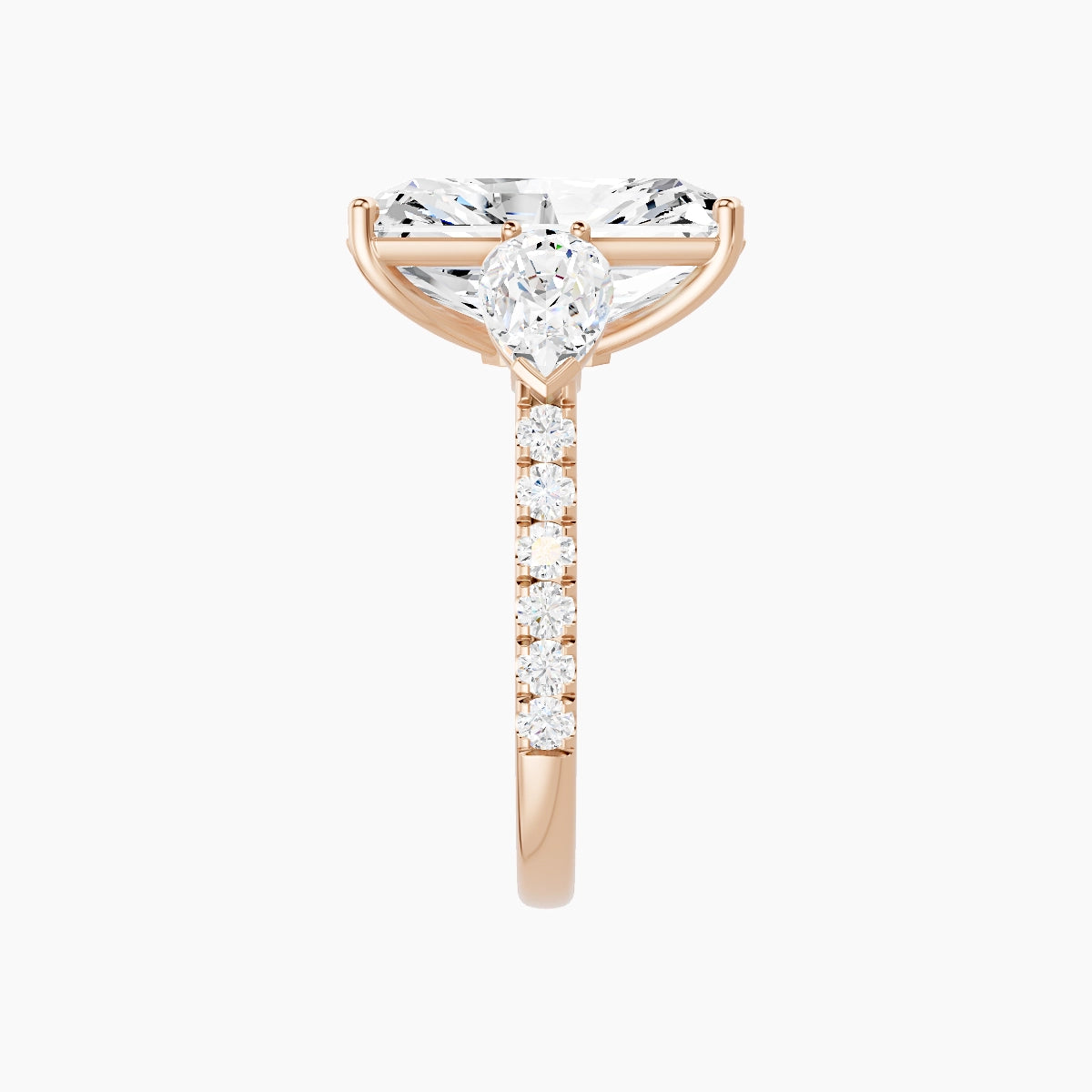 Classic Pear Trilogy with Straight Shank | 18k Rose Gold 5 ct Radiant White Lab Diamond Ring