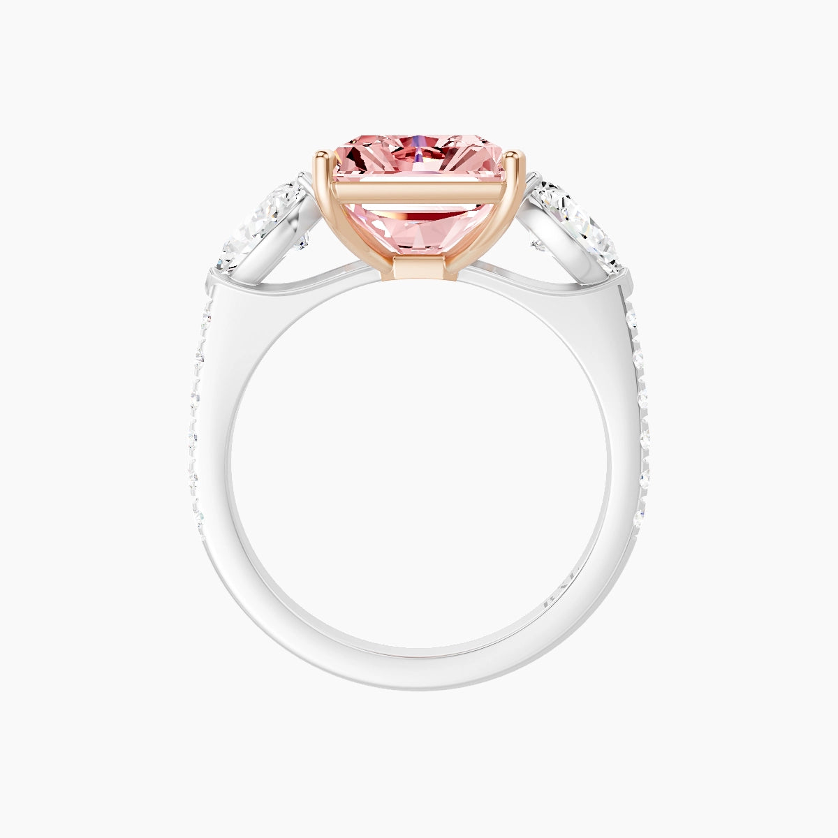 Classic Pear Trilogy with Straight Shank | 18k White & Rose Gold 5 ct Radiant Pink Lab Diamond Ring