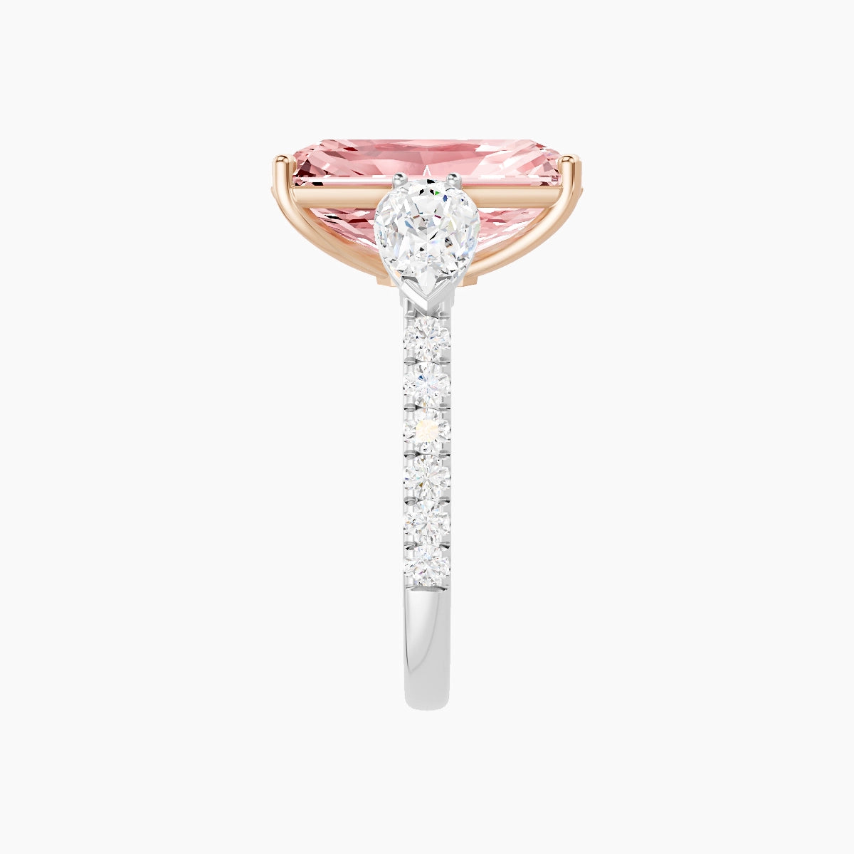 Classic Pear Trilogy with Straight Shank | 18k White & Rose Gold 5 ct Radiant Pink Lab Diamond Ring