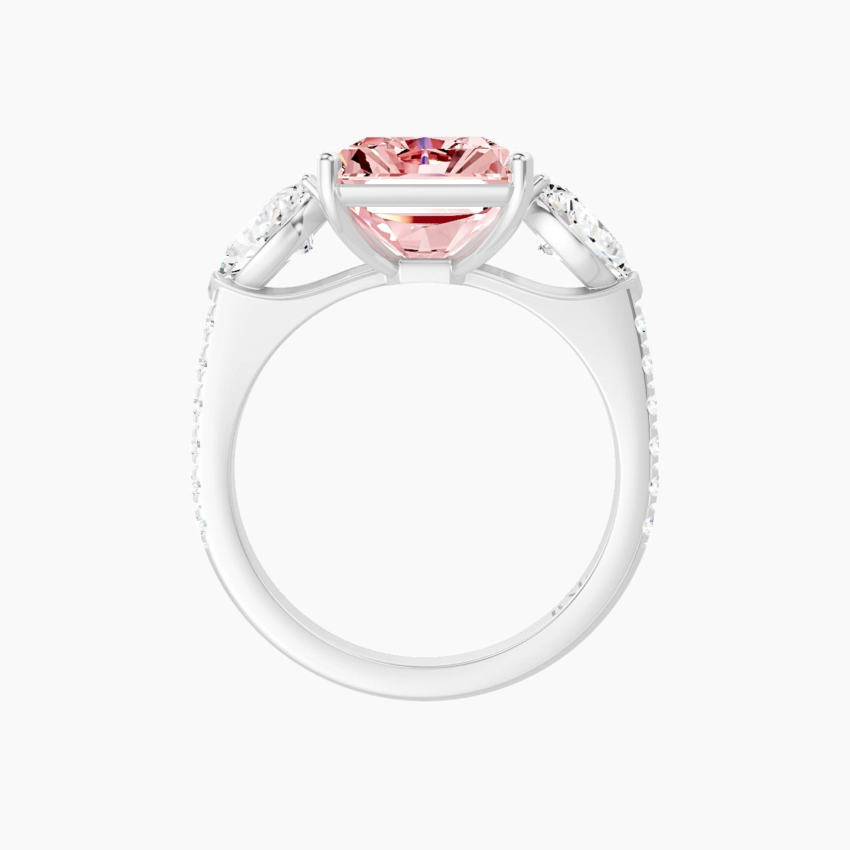 Classic Pear Trilogy with Straight Shank | 18k White Gold 5 ct Radiant Pink Lab Diamond Ring