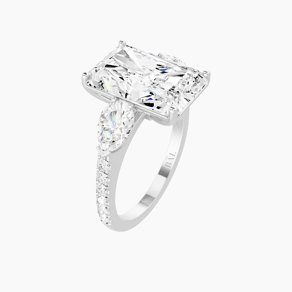 Classic Pear Trilogy with Straight Shank | 18k White Gold 5 ct Radiant White Lab Diamond Ring