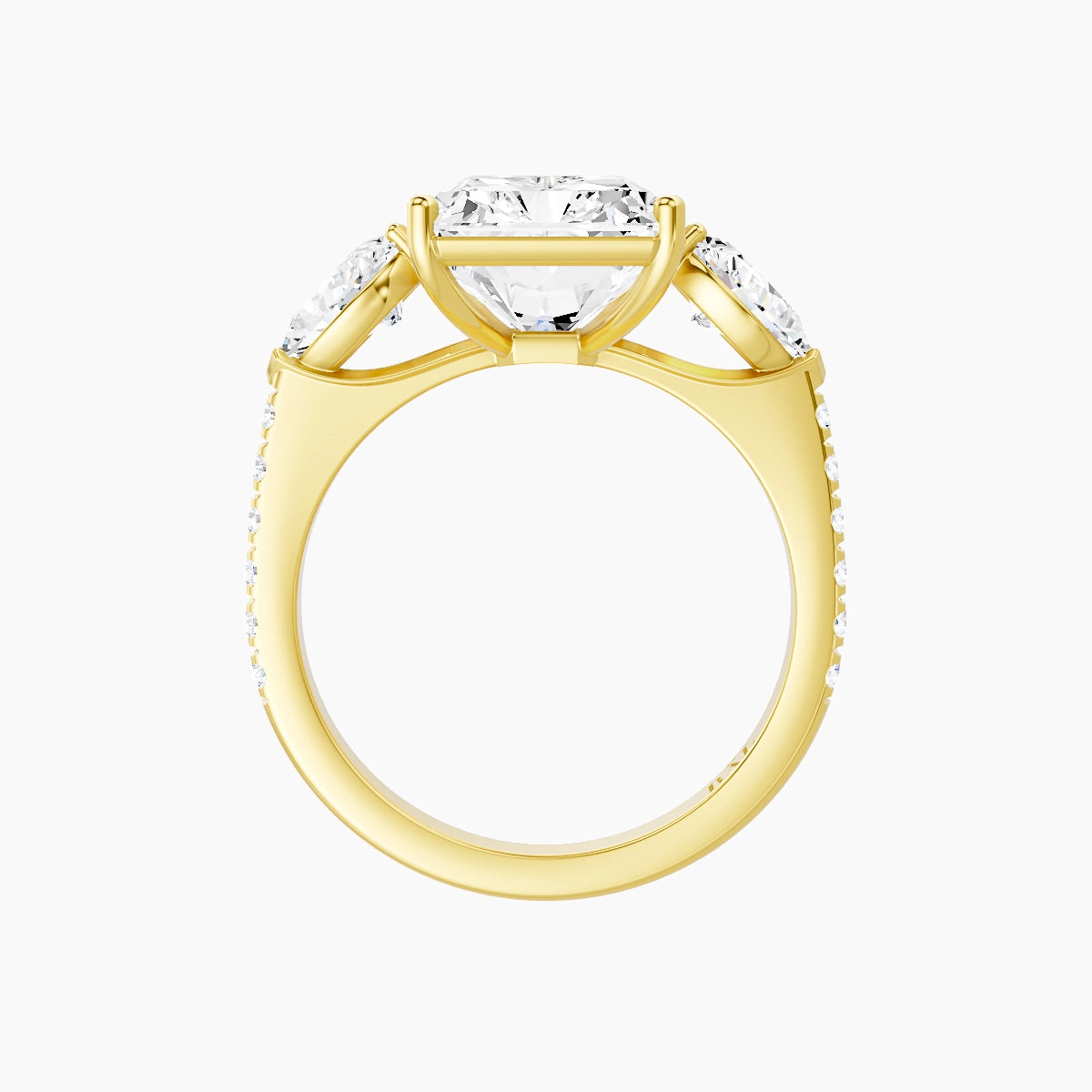 Classic Pear Trilogy with Straight Shank | 18k Yellow Gold 5 ct Radiant White Lab Diamond Ring