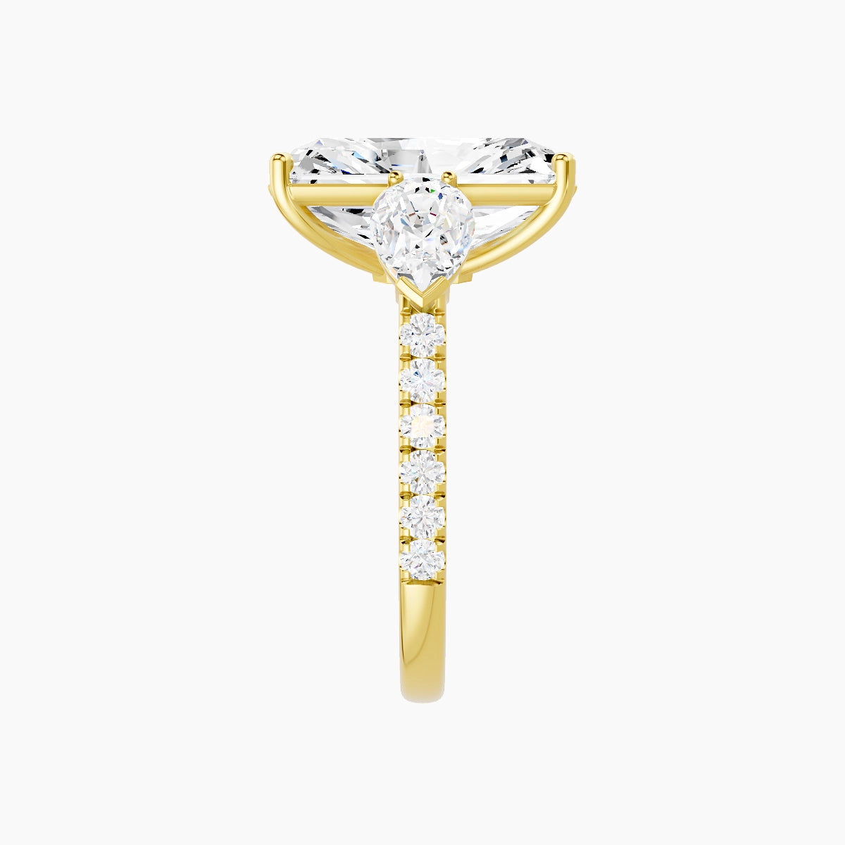Classic Pear Trilogy with Straight Shank | 18k Yellow Gold 5 ct Radiant White Lab Diamond Ring