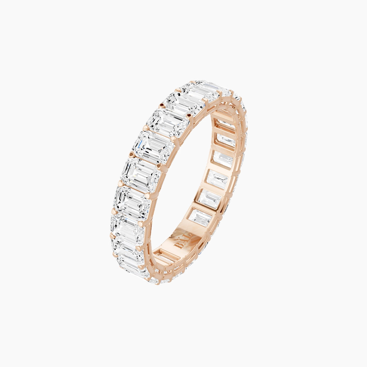 Classic Prong Eternity Ring | 18k Rose Gold 3.6 x 2.6 mm Emerald White Lab Diamond
