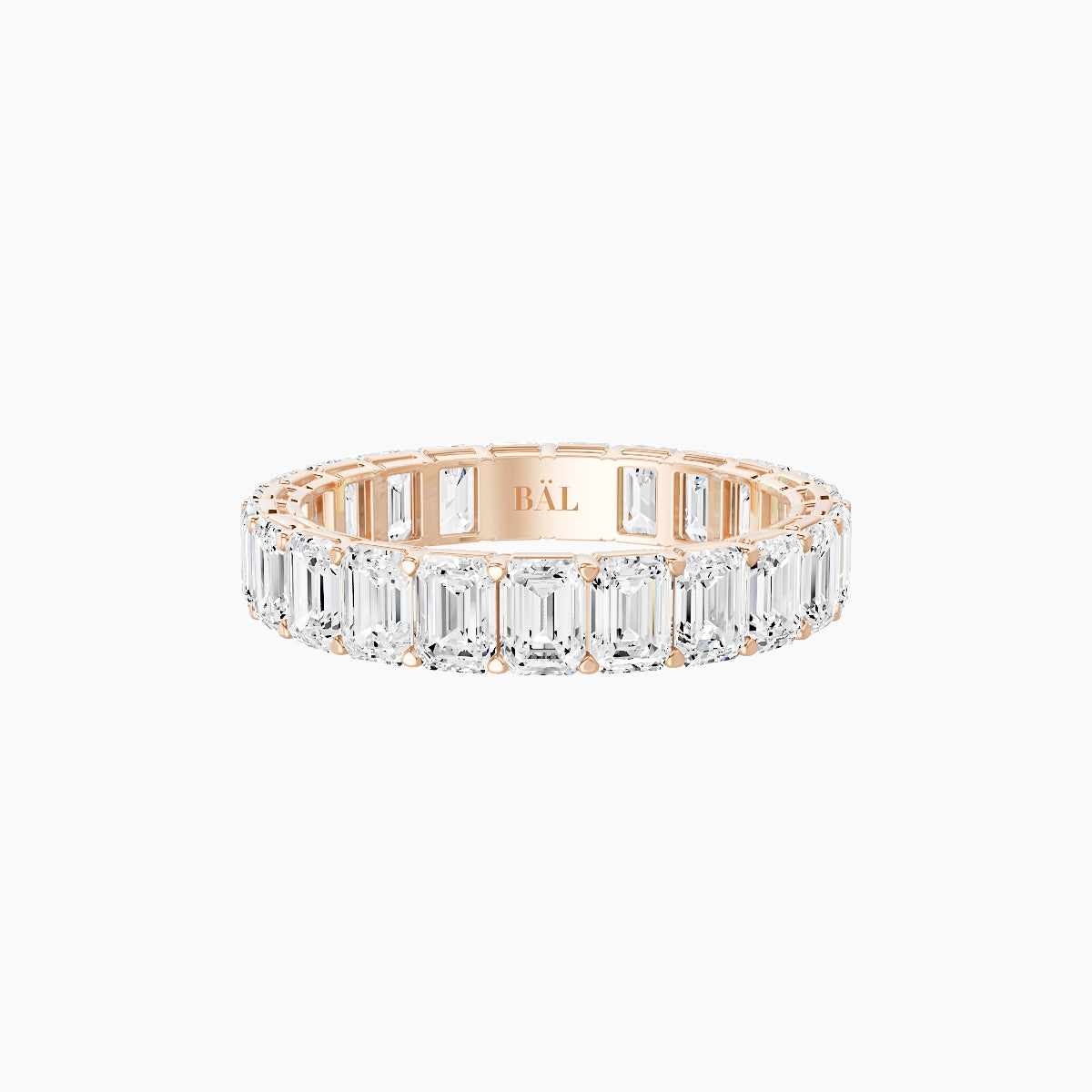 Classic Prong Eternity Ring | 18k Rose Gold 3.6 x 2.6 mm Emerald White Lab Diamond