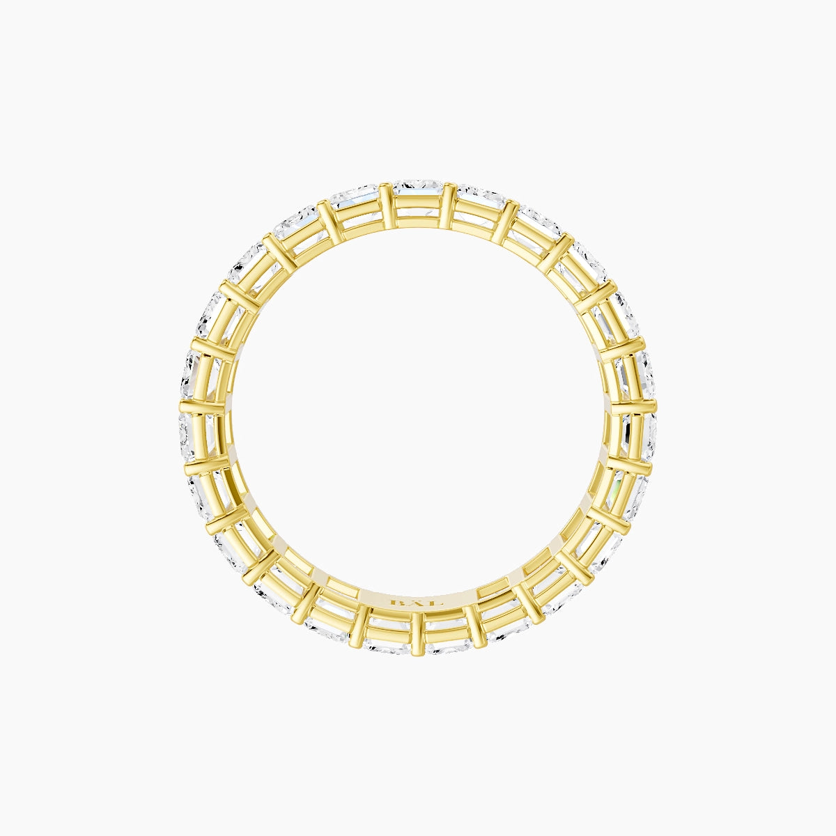 Classic Prong Eternity Ring | 18k Yellow Gold 3.6 x 2.6 mm Emerald White Lab Diamond