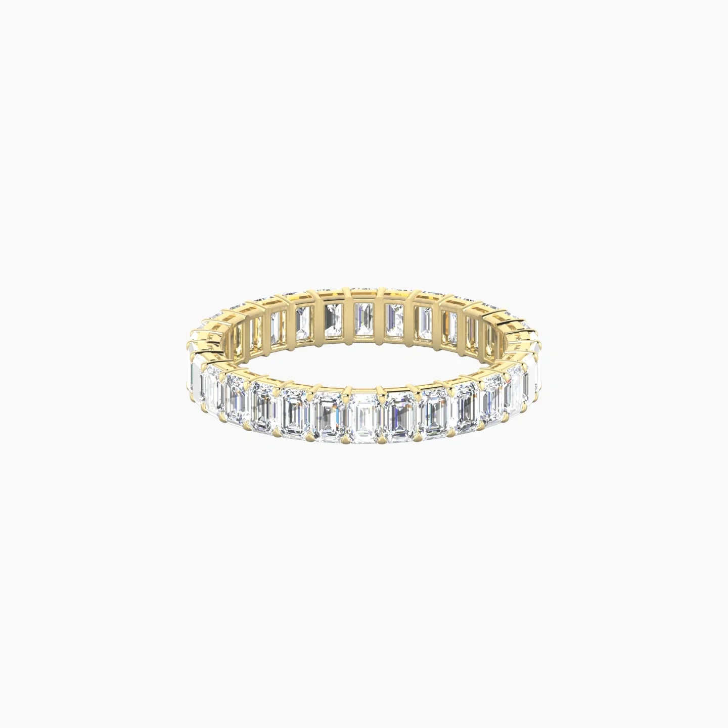 Classic Prong Eternity Ring | 18k Yellow Gold 3 x 2 mm Emerald Lab Diamond