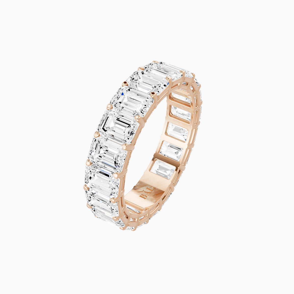 Classic Prong Eternity Ring | 18k Rose Gold 4.5 x 3.2 mm Emerald White Lab Diamond