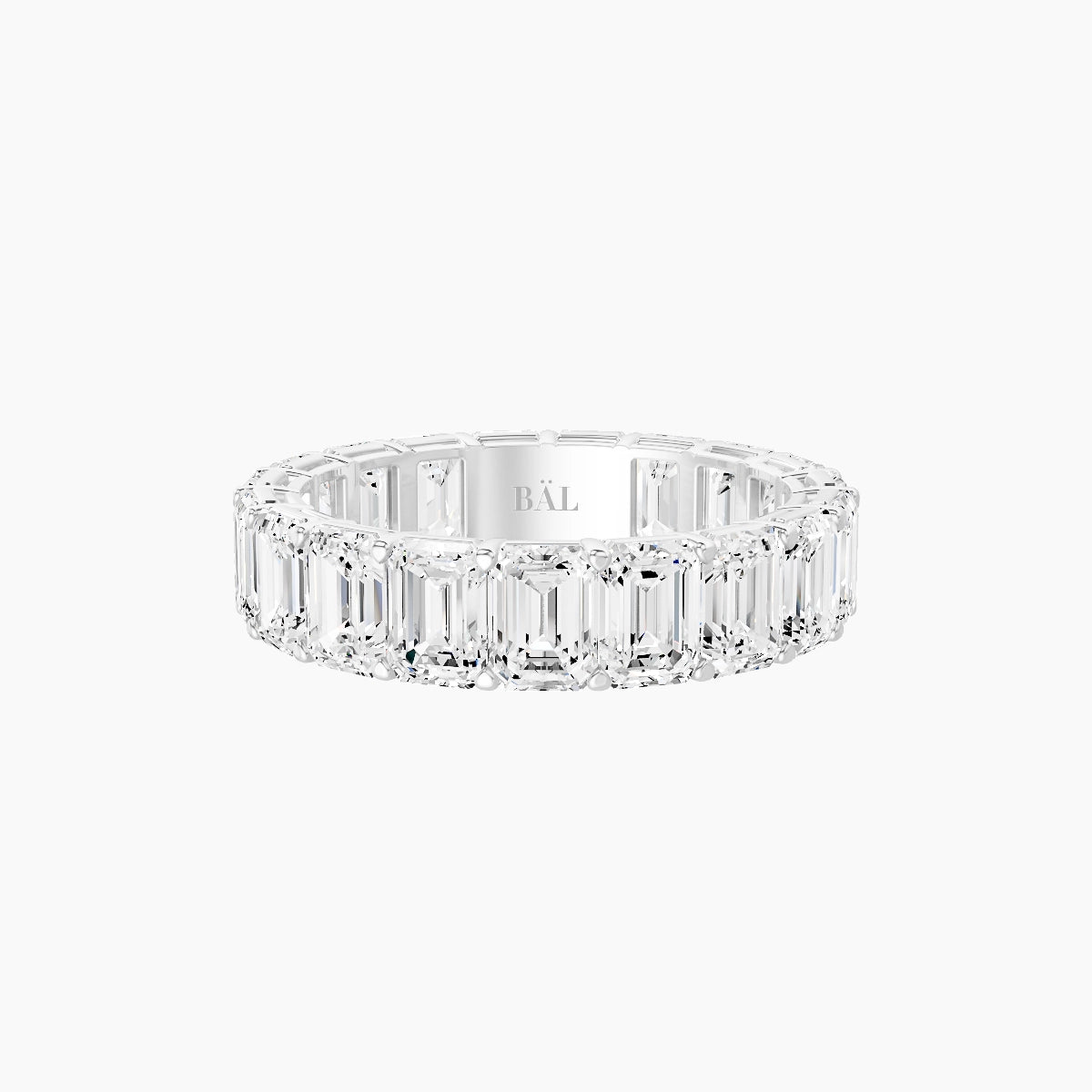 Classic Prong Eternity Ring | 18k White Gold 4.5 x 3.2 mm Emerald White Lab Diamond