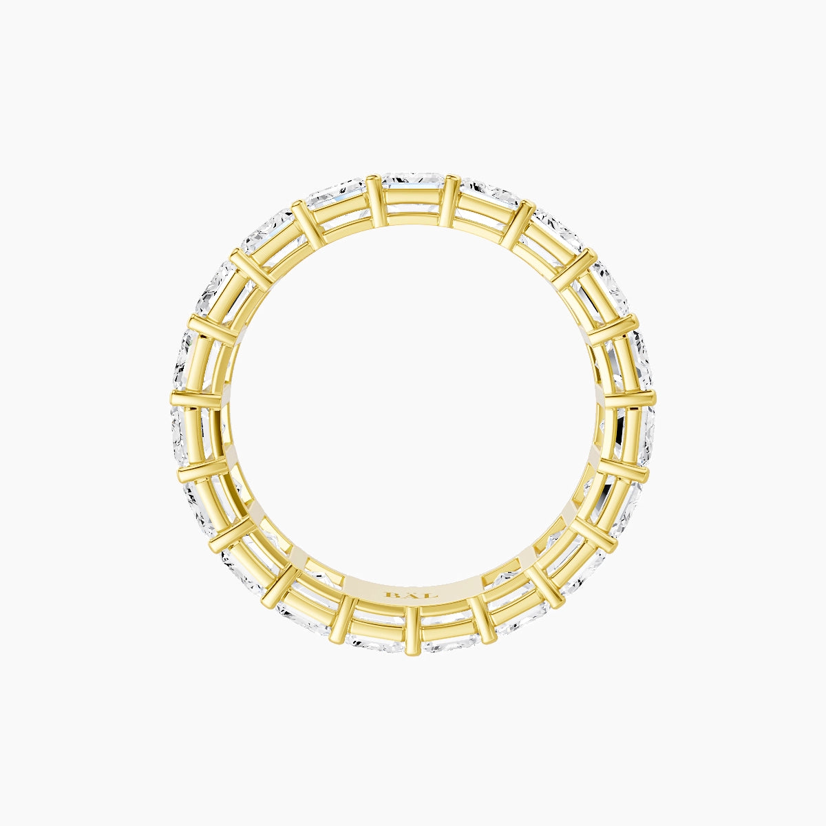 Classic Prong Eternity Ring | 18k Yellow Gold 4.5 x 3.2 mm Emerald White Lab Diamond