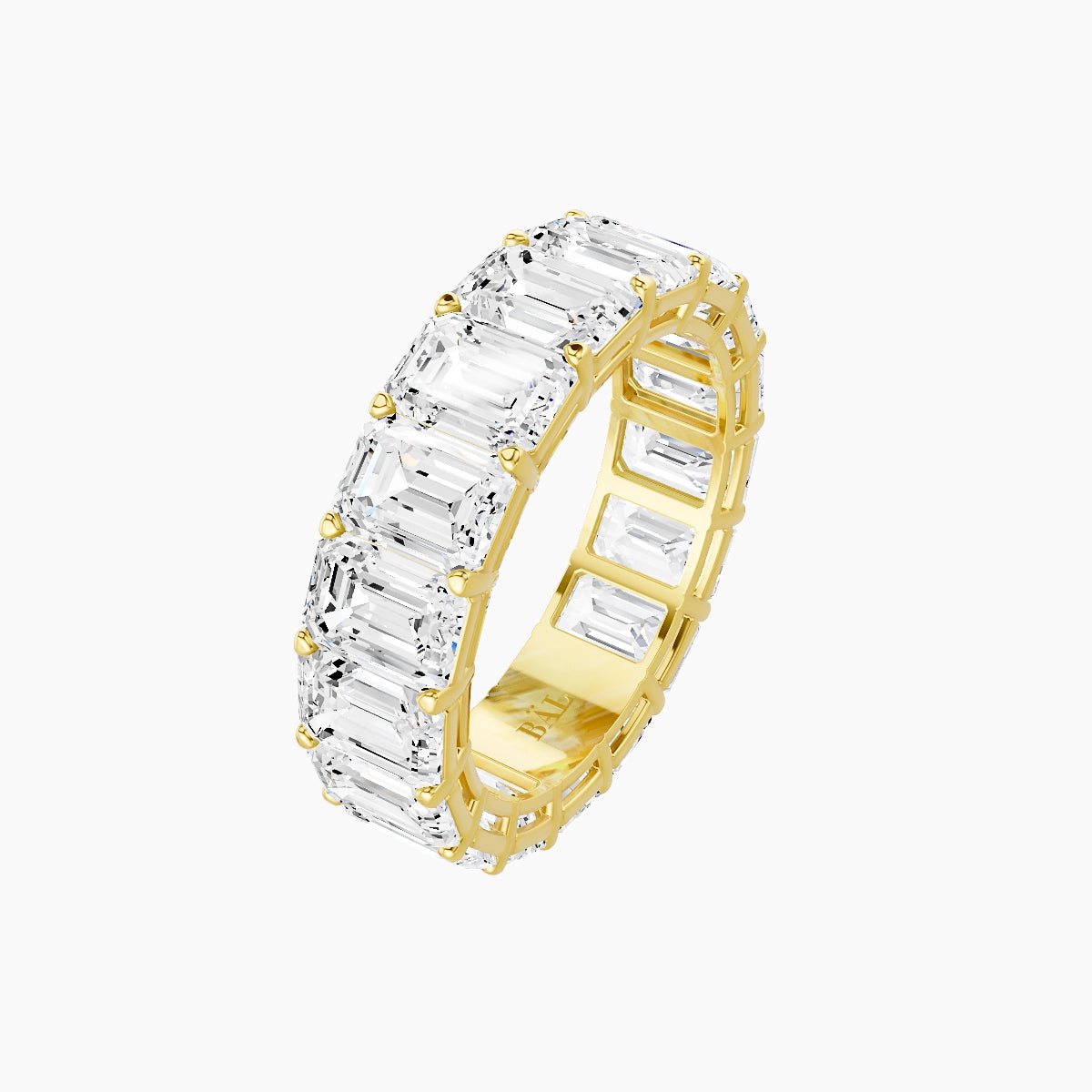 Classic Prong Eternity Ring | 18k Yellow Gold 5.3 x 3.8 mm Emerald White Lab Diamond