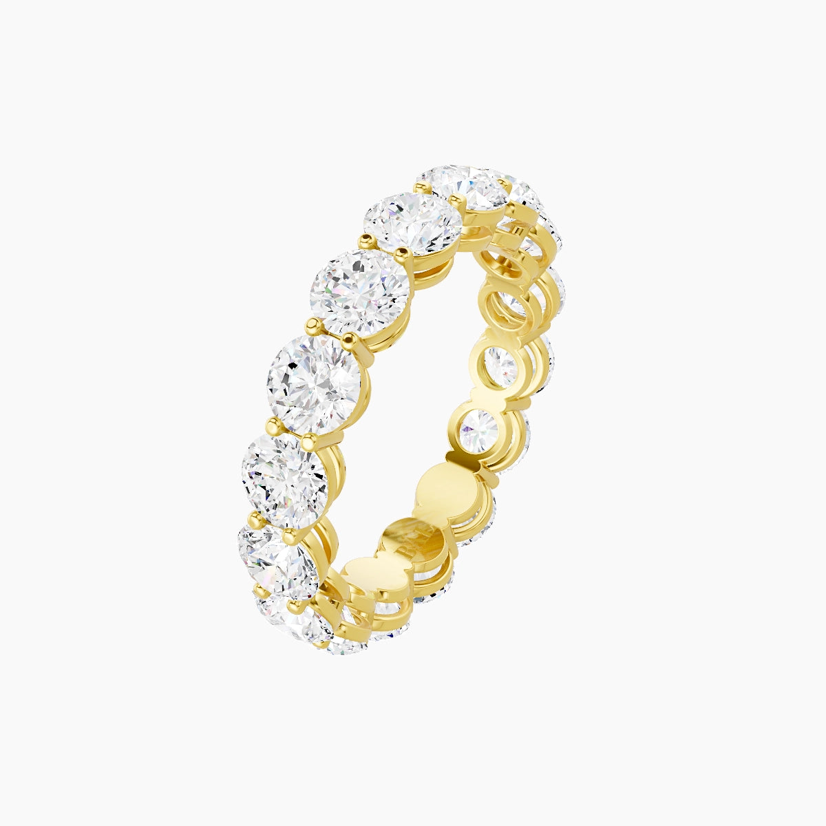 Classic Prong Eternity Ring | 18k Yellow Gold 4 mm Round White Lab Diamond