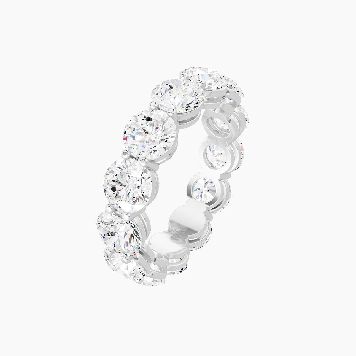 Classic Prong Eternity Ring | 18k White Gold 5 mm Round White Lab Diamond