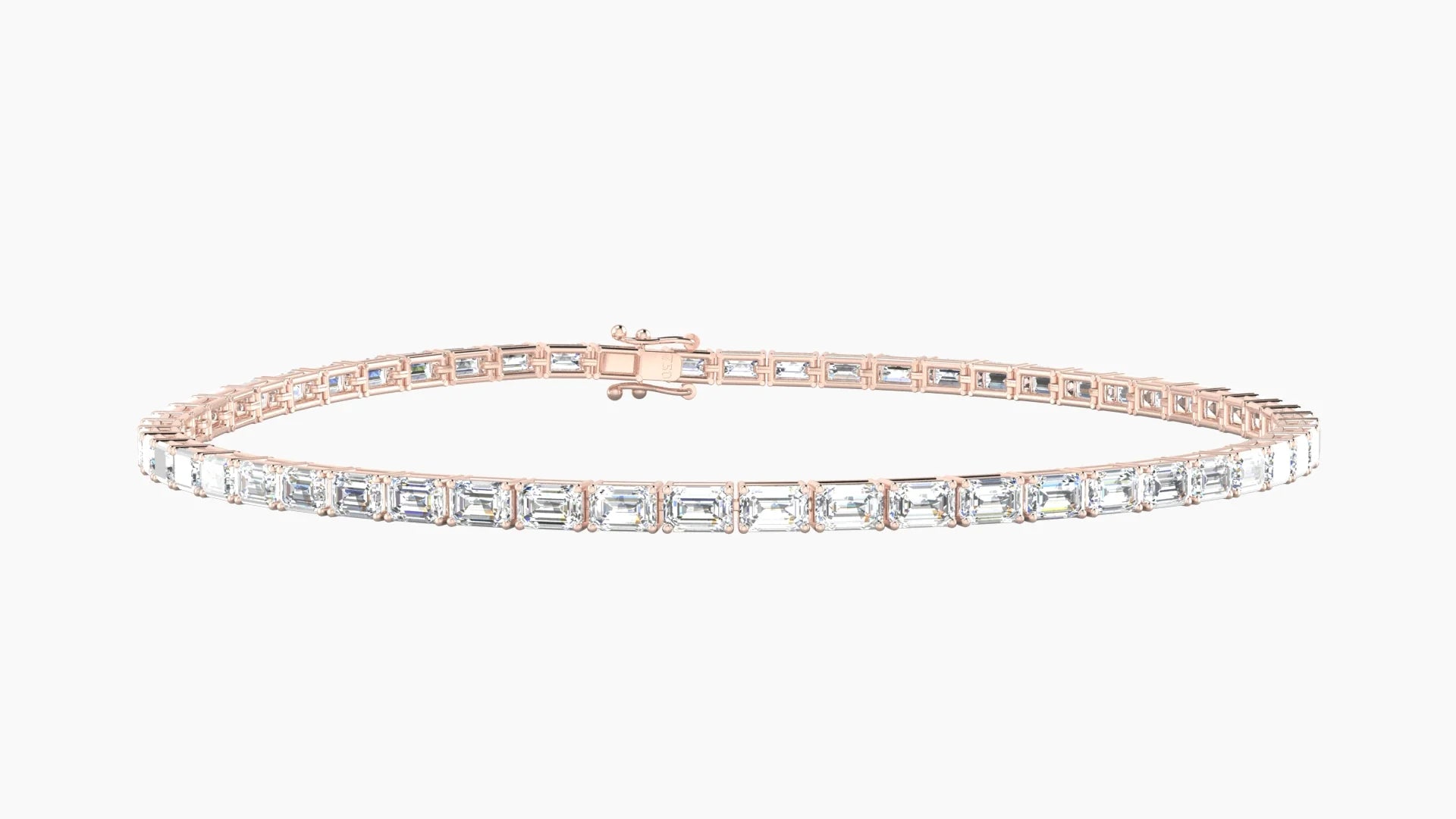 Classic Prong Setting | 18k Rose Gold 3 x 2 mm White Lab Diamond Emerald Tennis Bracelet