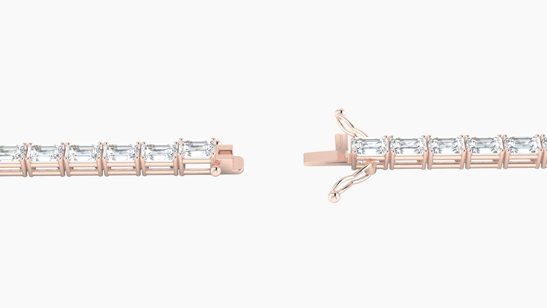 Classic Prong Setting | 18k Rose Gold 3 x 2 mm White Lab Diamond Emerald Tennis Bracelet