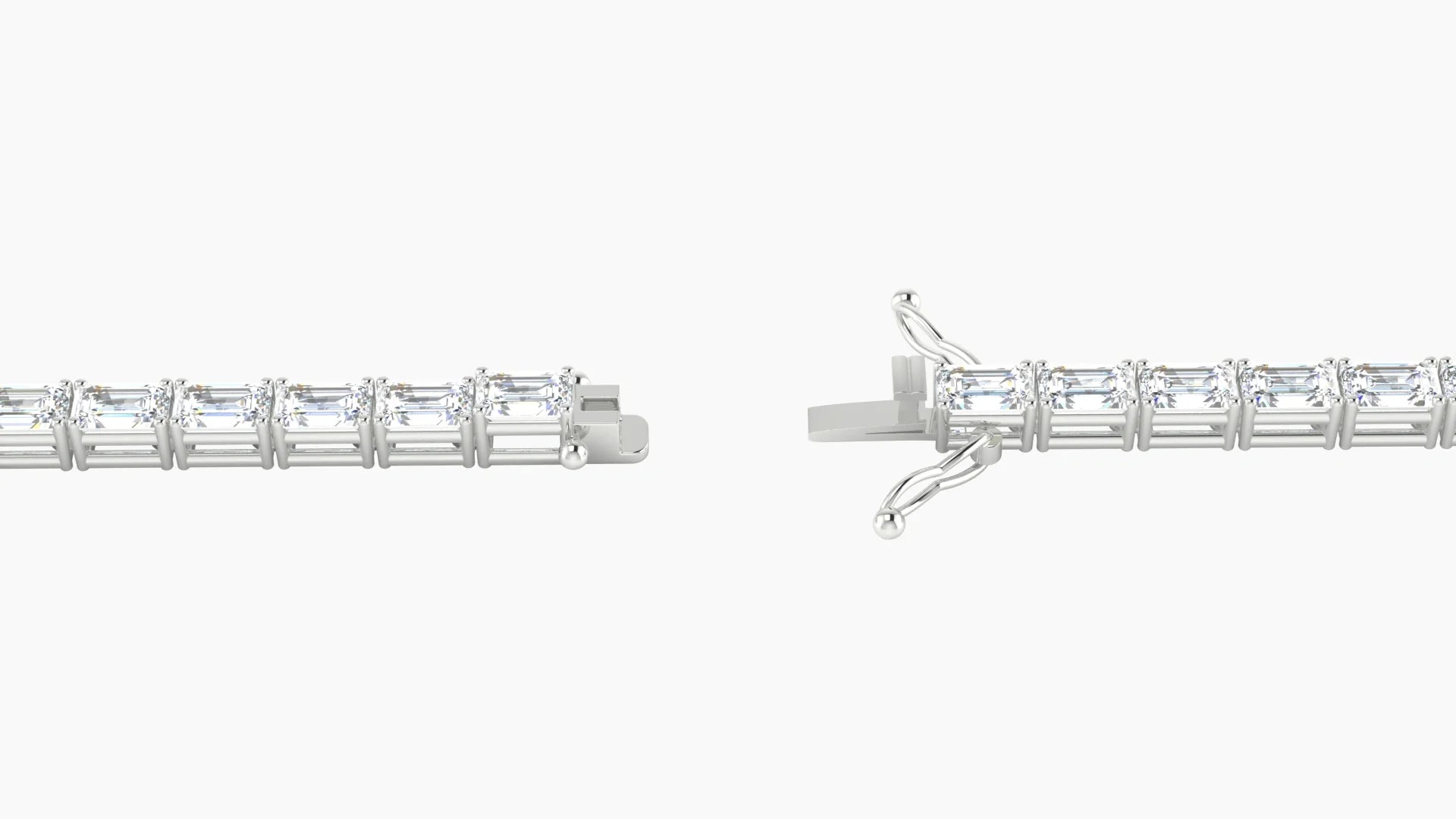 Classic Prong Setting | 18k White Gold 3 x 2 mm White Lab Diamond Emerald Tennis Bracelet