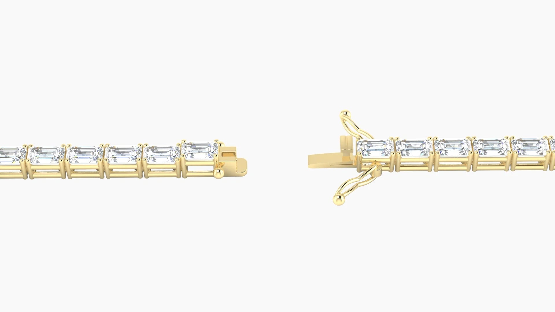 Classic Prong Setting | 18k Yellow Gold 3 x 2 mm White Lab Diamond Emerald Tennis Bracelet