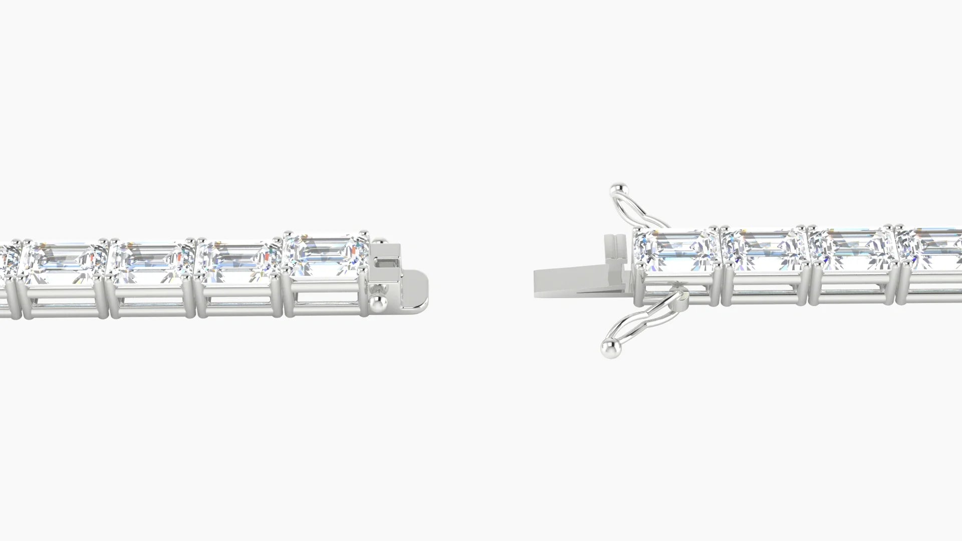 Classic Prong Setting | 18k White Gold 4.1 x 2.9 mm White Lab Diamond Emerald Tennis Bracelet
