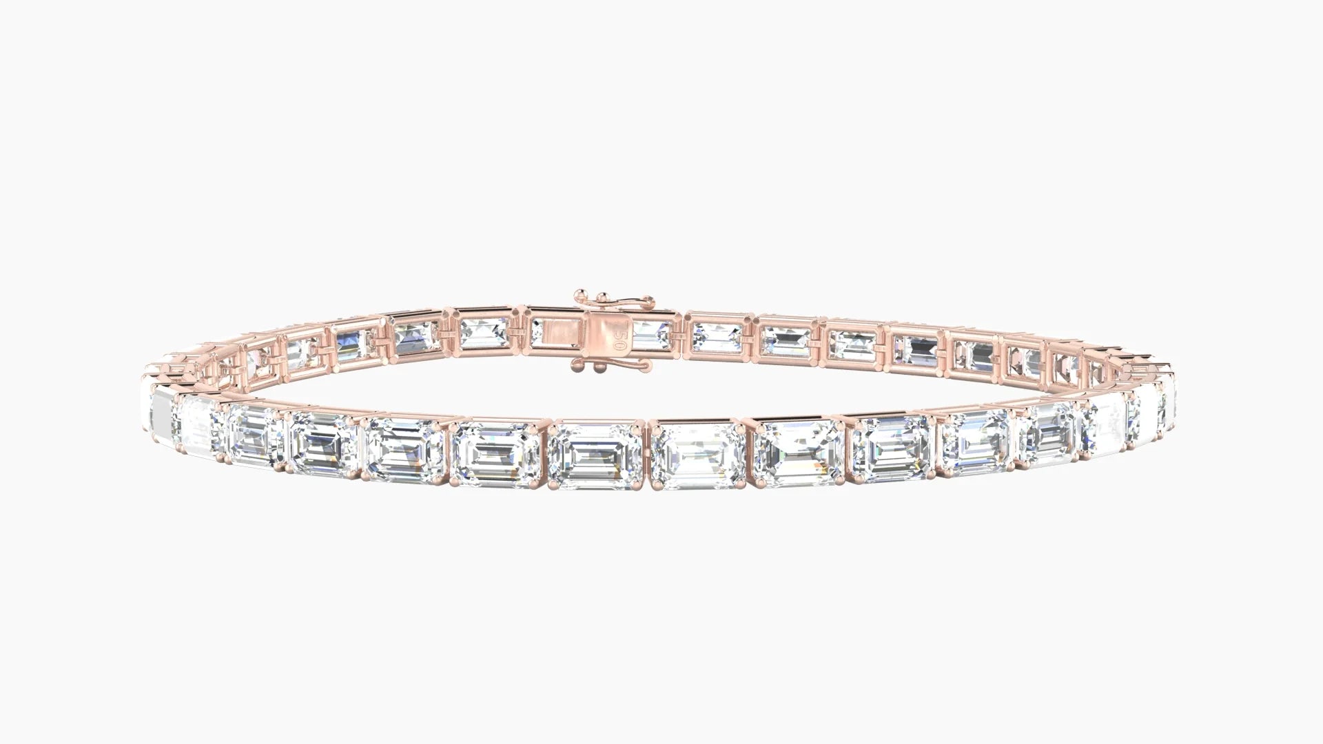 Classic Prong Setting | 18k Rose Gold 4.6 x 3.2 mm White Lab Diamond Emerald Tennis Bracelet