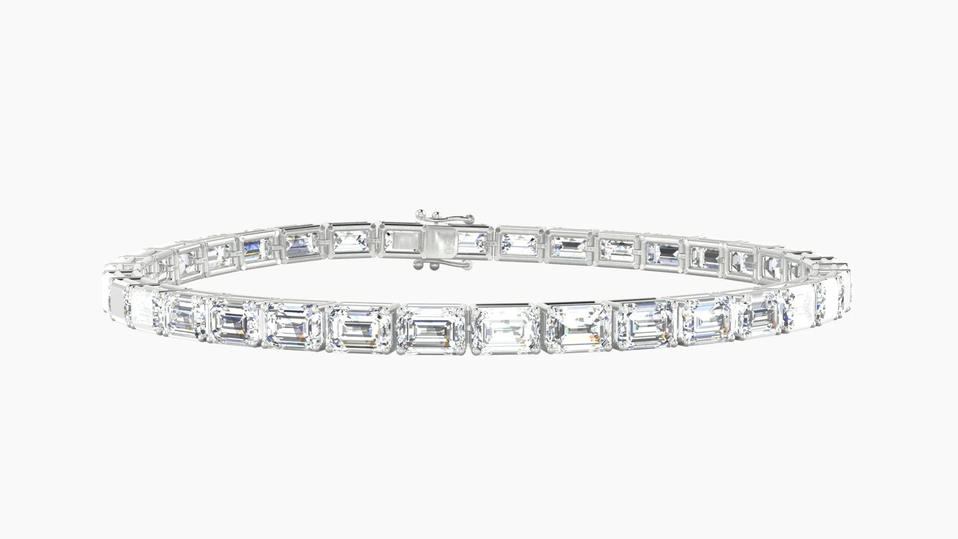 Classic Prong Setting | 18k White Gold 4.6 x 3.2 mm White Lab Diamond Emerald Tennis Bracelet
