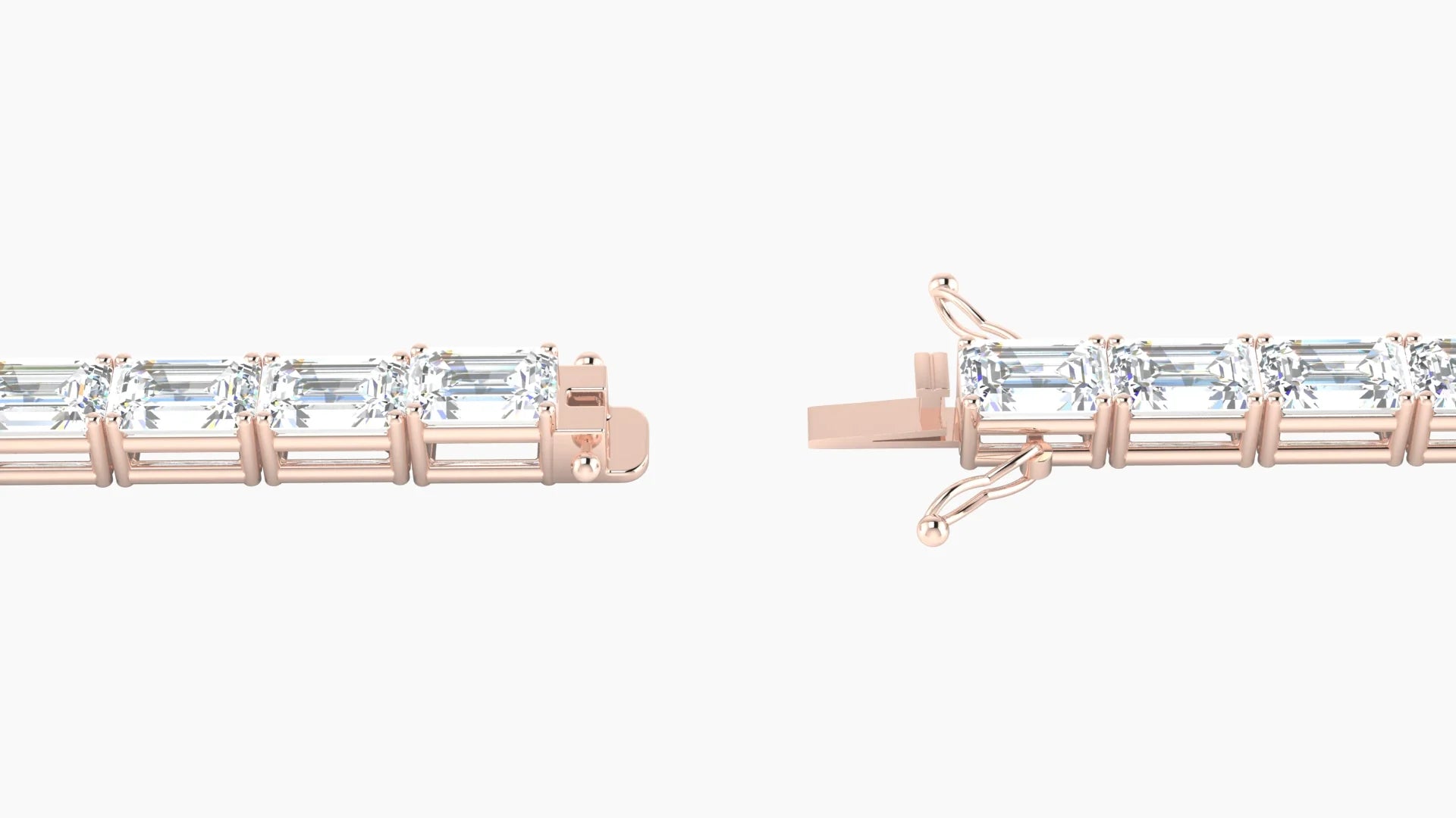 Classic Prong Setting | 18k Rose Gold 4.6 x 3.2 mm White Lab Diamond Emerald Tennis Bracelet