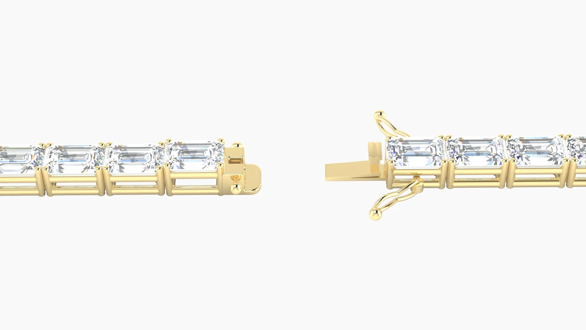 Classic Prong Setting | 18k Yellow Gold 4.6 x 3.2 mm White Lab Diamond Emerald Tennis Bracelet