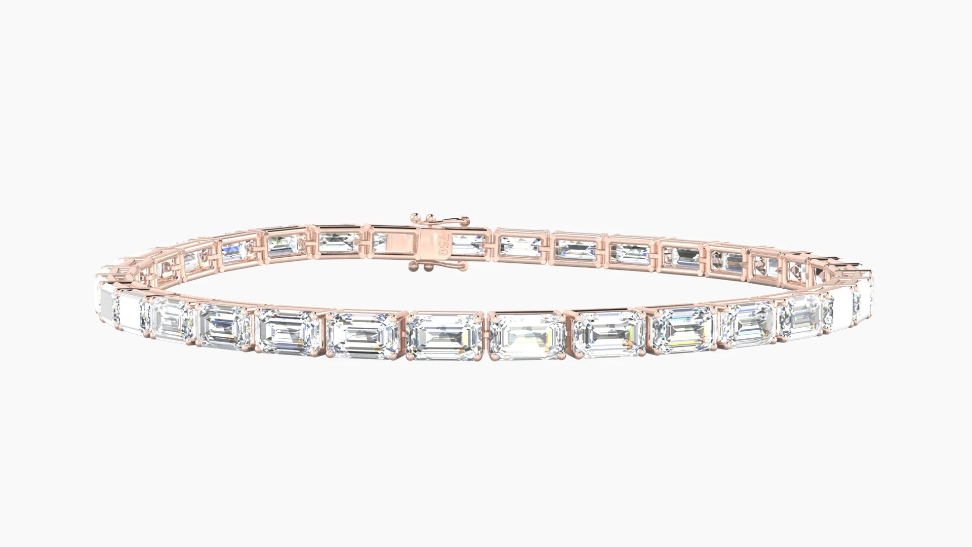 Classic Prong Setting | 18k Rose Gold 5 x 3 mm White Lab Diamond Emerald Tennis Bracelet