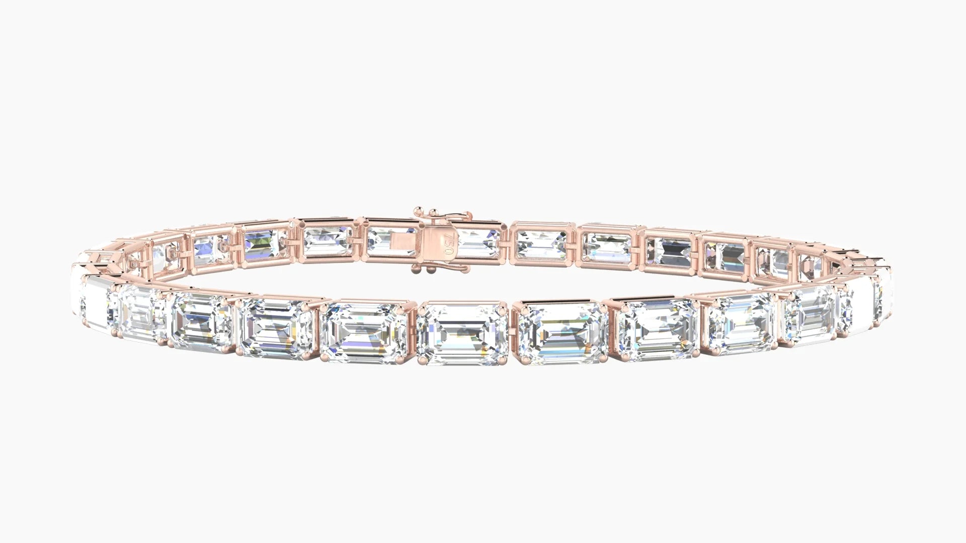 Classic Prong Setting | 18k Rose Gold 6 x 4 mm White Lab Diamond Emerald Tennis Bracelet