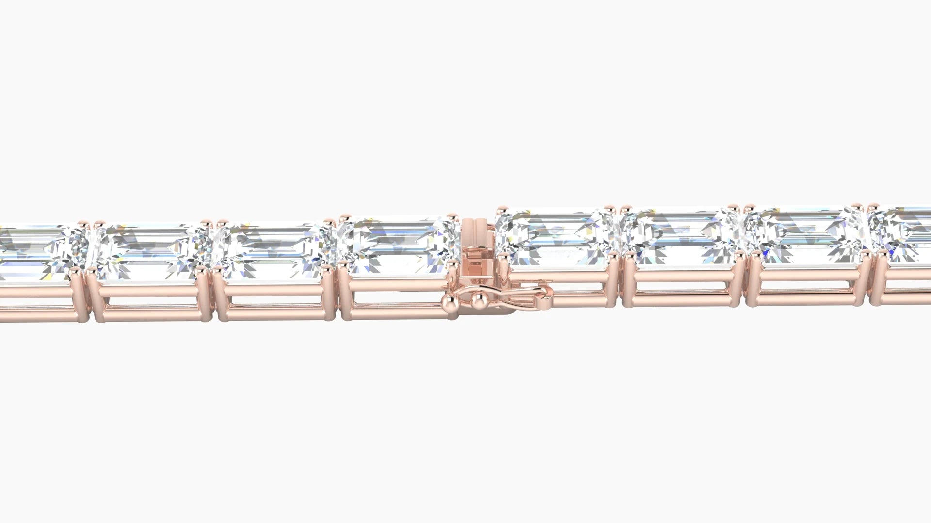 Classic Prong Setting | 18k Rose Gold 6 x 4 mm White Lab Diamond Emerald Tennis Bracelet