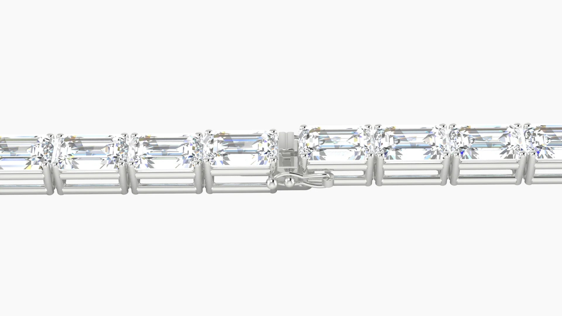 Classic Prong Setting | 18k White Gold 6 x 4 mm White Lab Diamond Emerald Tennis Bracelet
