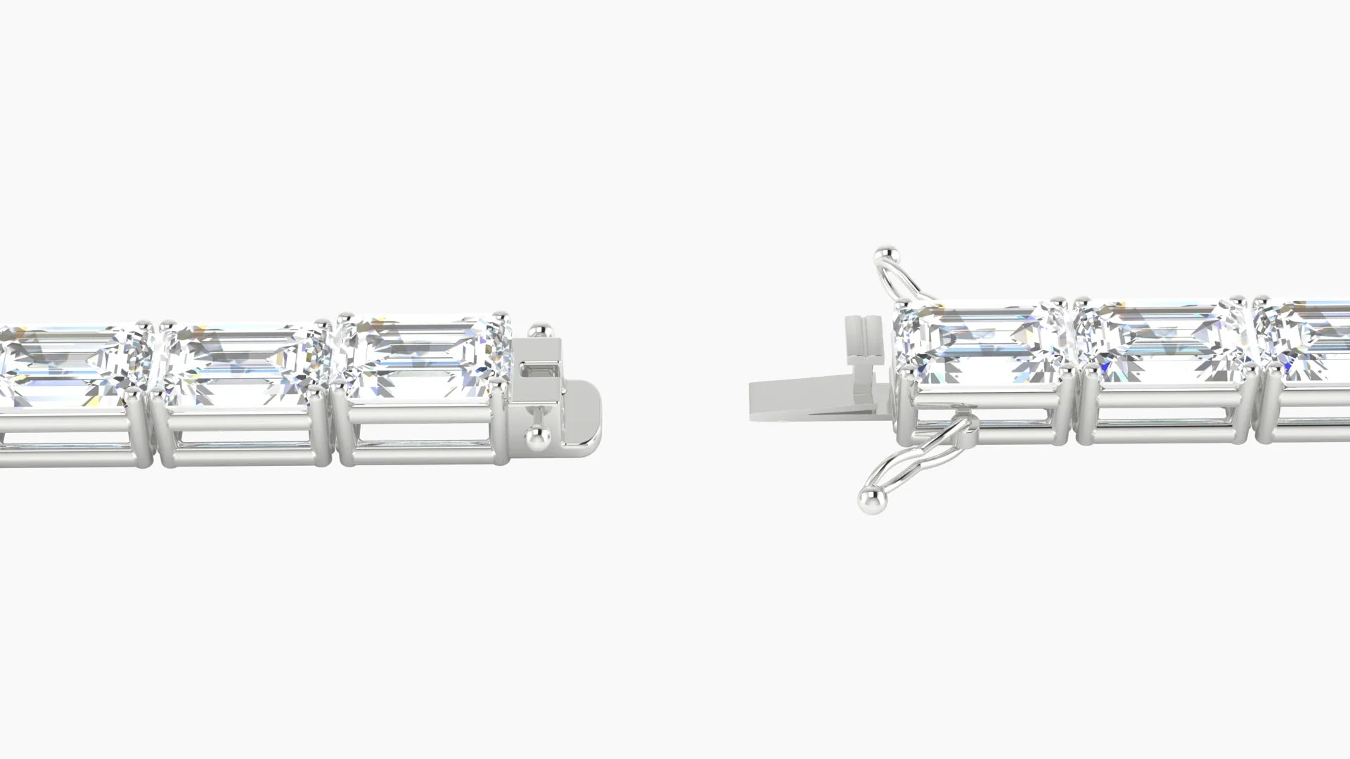 Classic Prong Setting | 18k White Gold 6 x 4 mm White Lab Diamond Emerald Tennis Bracelet