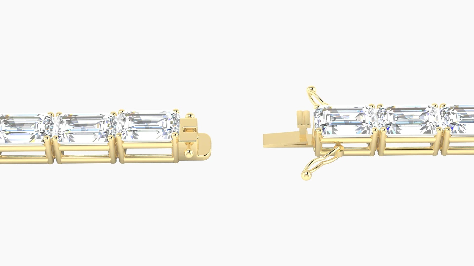 Classic Prong Setting | 18k Yellow Gold 6 x 4 mm White Lab Diamond Emerald Tennis Bracelet