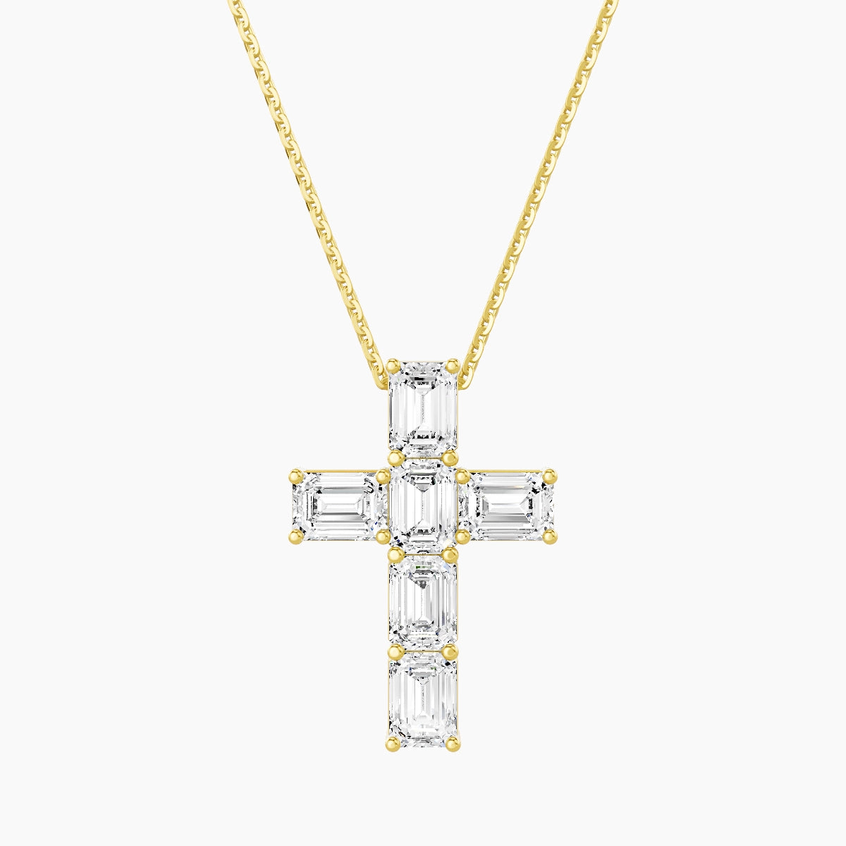 Cross | 18k Yellow Gold 0.40 ct White Lab Diamond Emerald Pendant