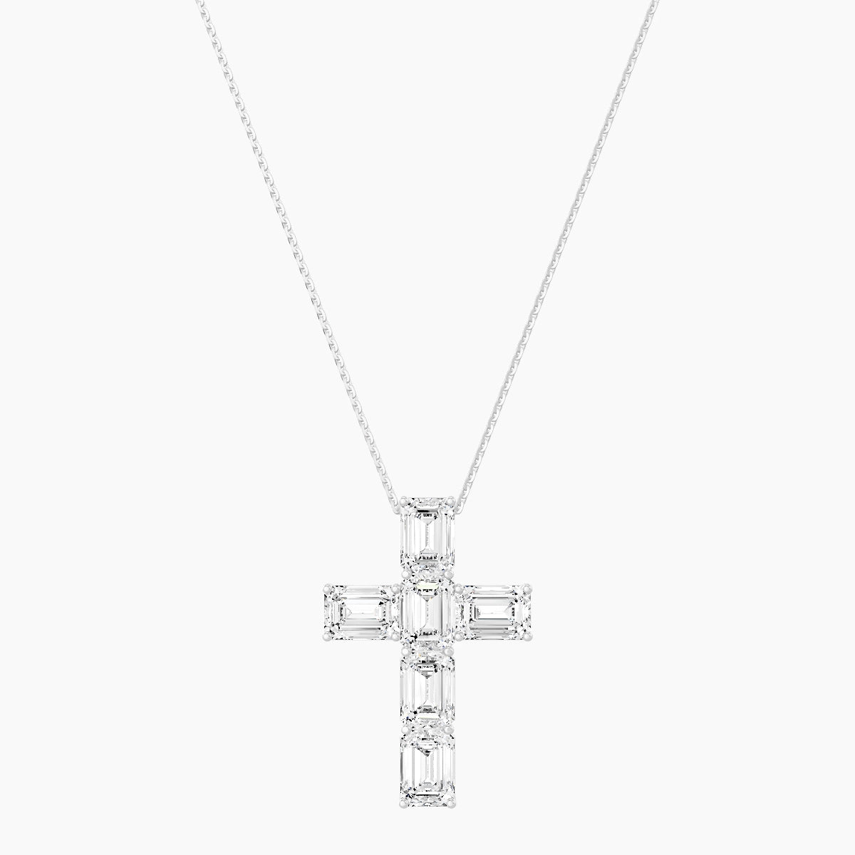 Cross | 18k White Gold 1 ct White Lab Diamond Emerald Pendant