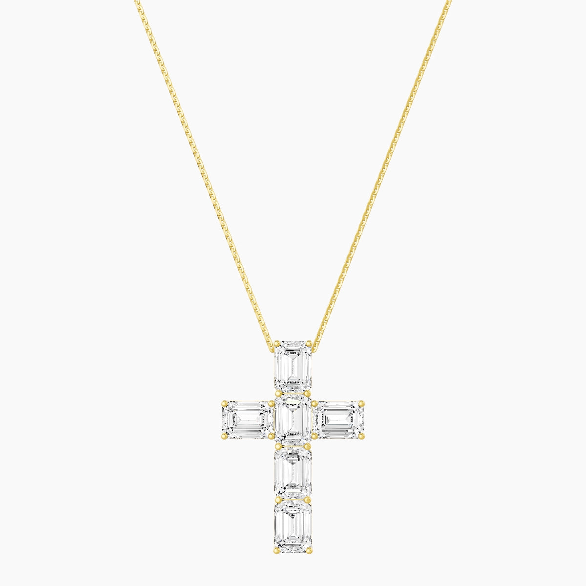 Cross | 18k Yellow Gold 1 ct White Lab Diamond Emerald Pendant