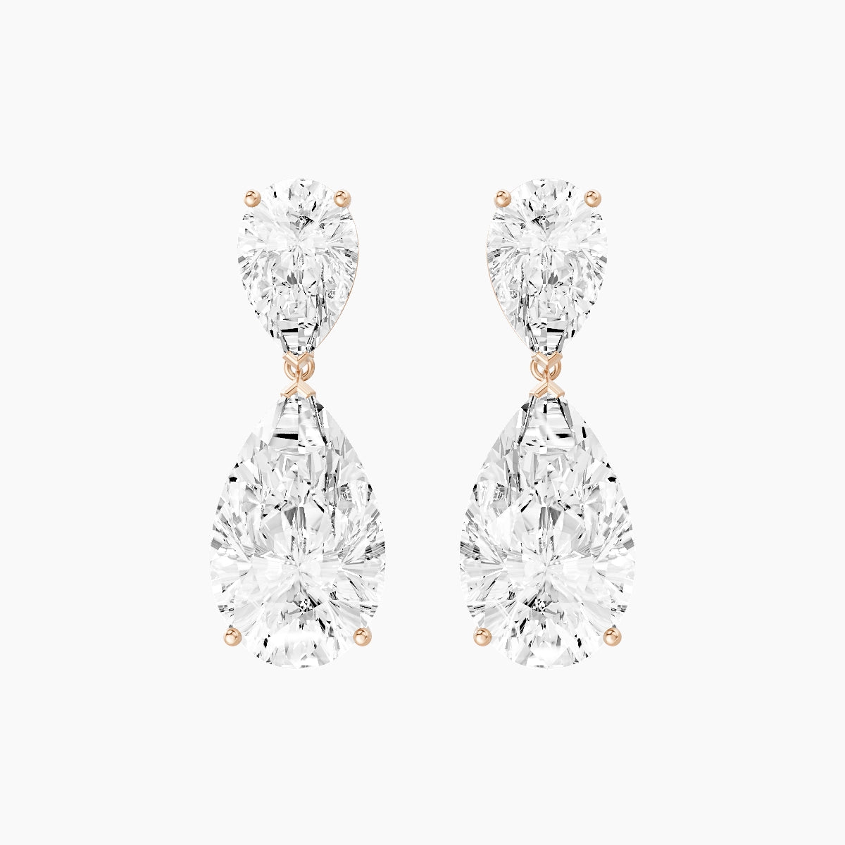 18k Rose Gold Pear White Lab Diamond Drop Earrings | 14 ct total