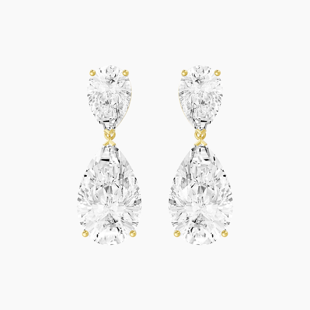 18k Yellow Gold Pear White Lab Diamond Drop Earrings | 14 ct total
