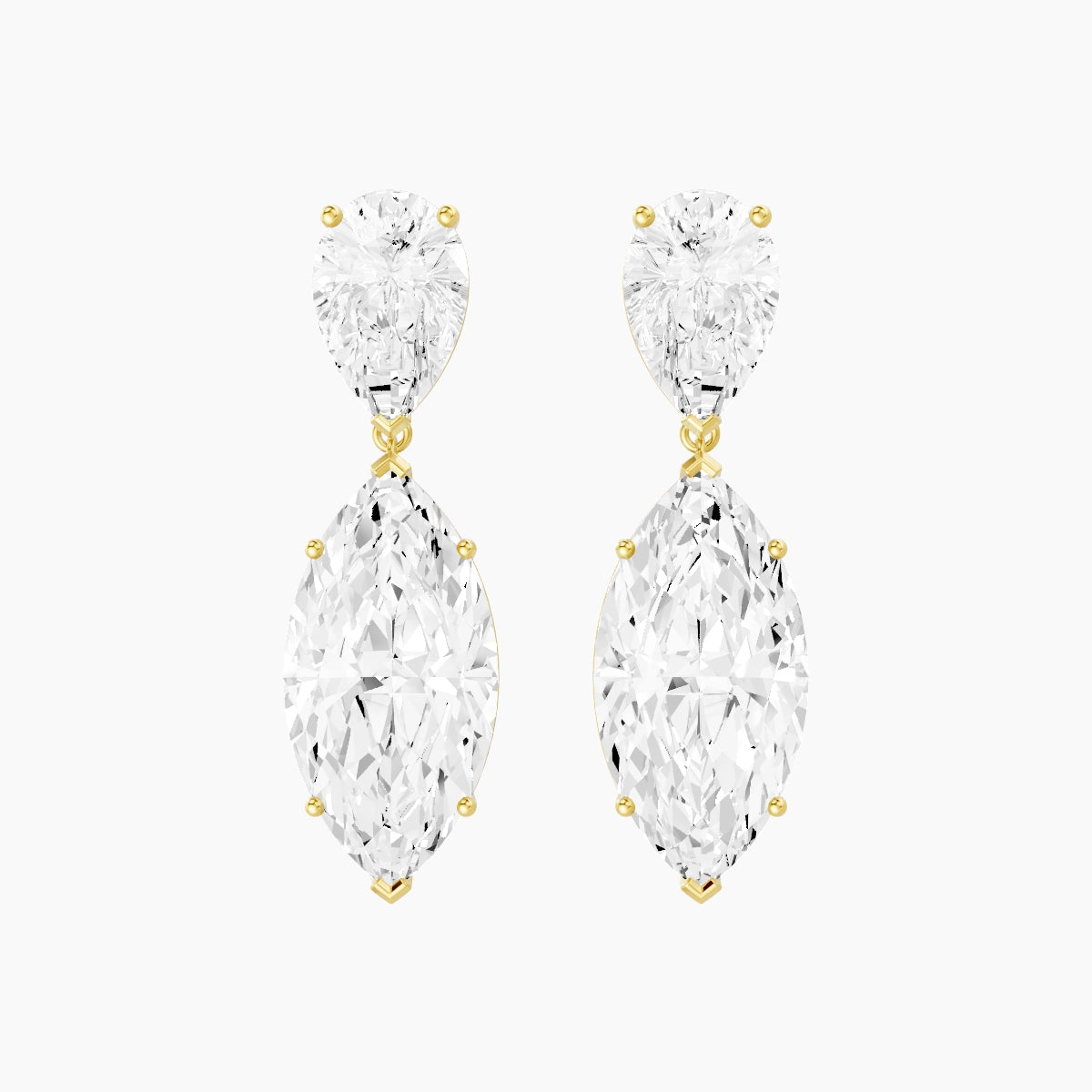 18k Yellow Gold Marquise White Lab Diamond Pear Drop Earrings | 14 ct total