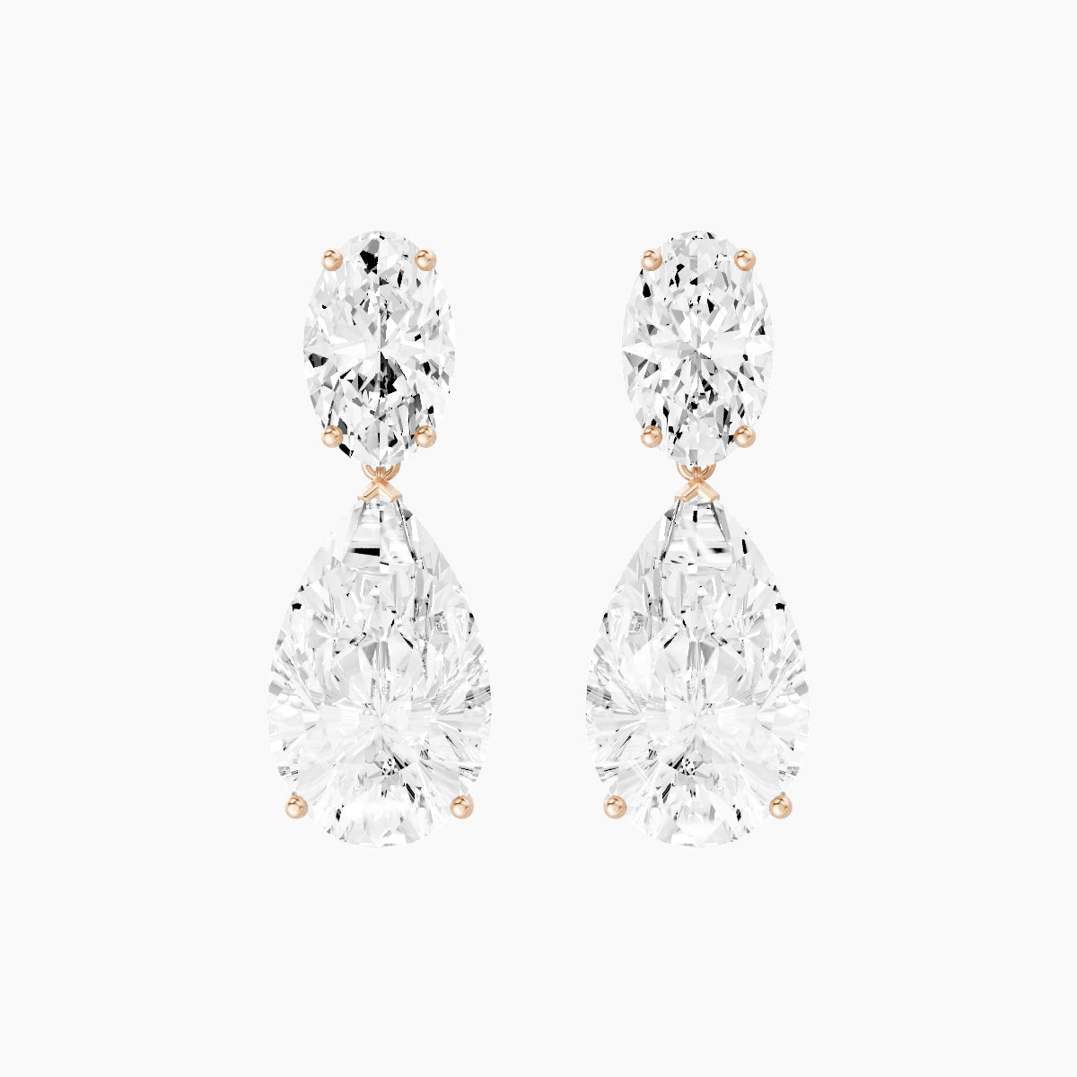 18k Rose Gold Pear White Lab Diamond Oval Drop Earrings | 14 ct total