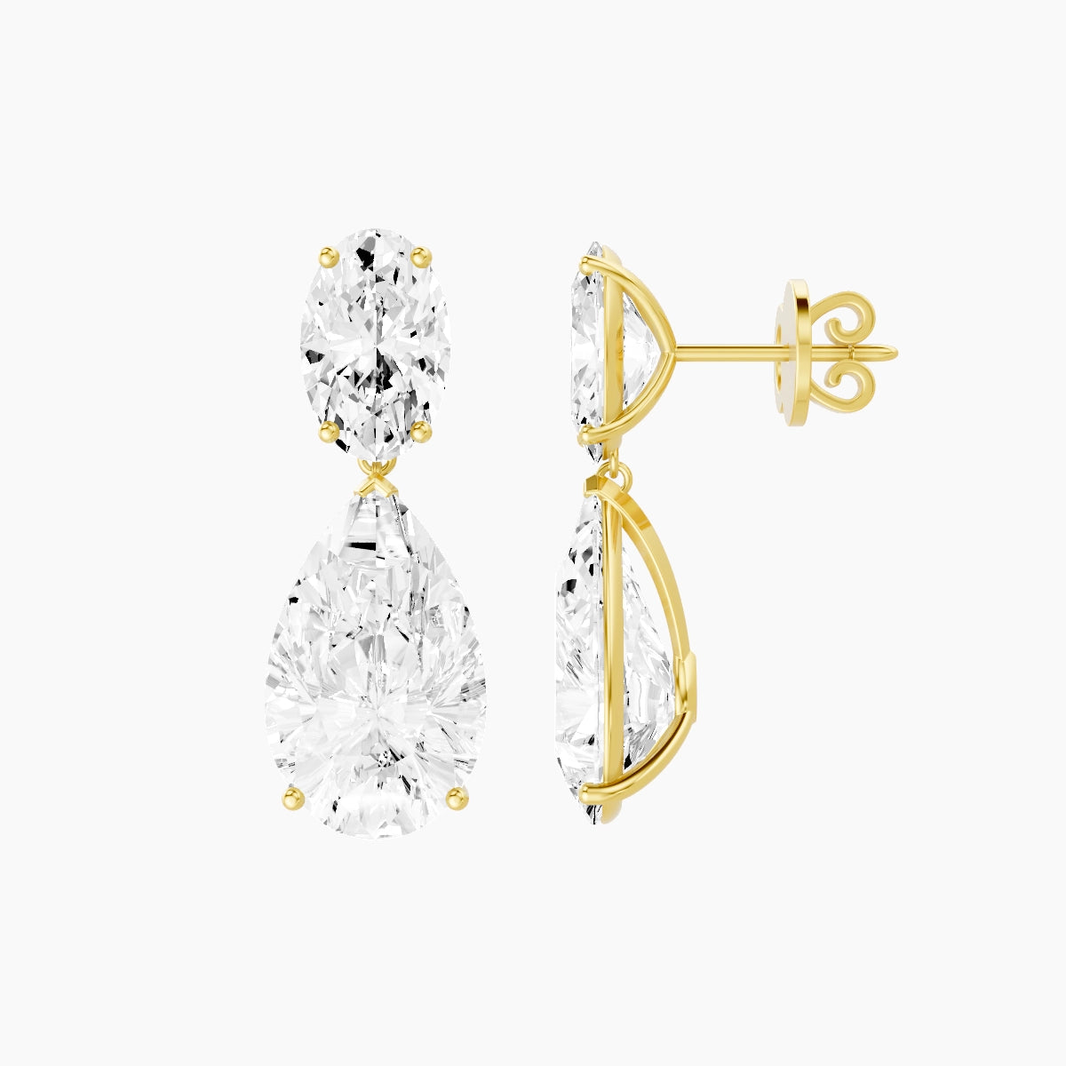 18k Yellow Gold Pear White Lab Diamond Oval Drop Earrings | 14 ct total