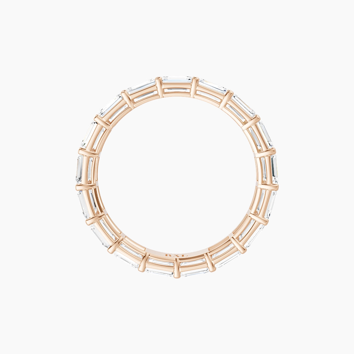 East-West Eternity Ring | 18k Rose Gold 3.6 x 2.6 mm Emerald White Lab Diamond with Shared Prongs