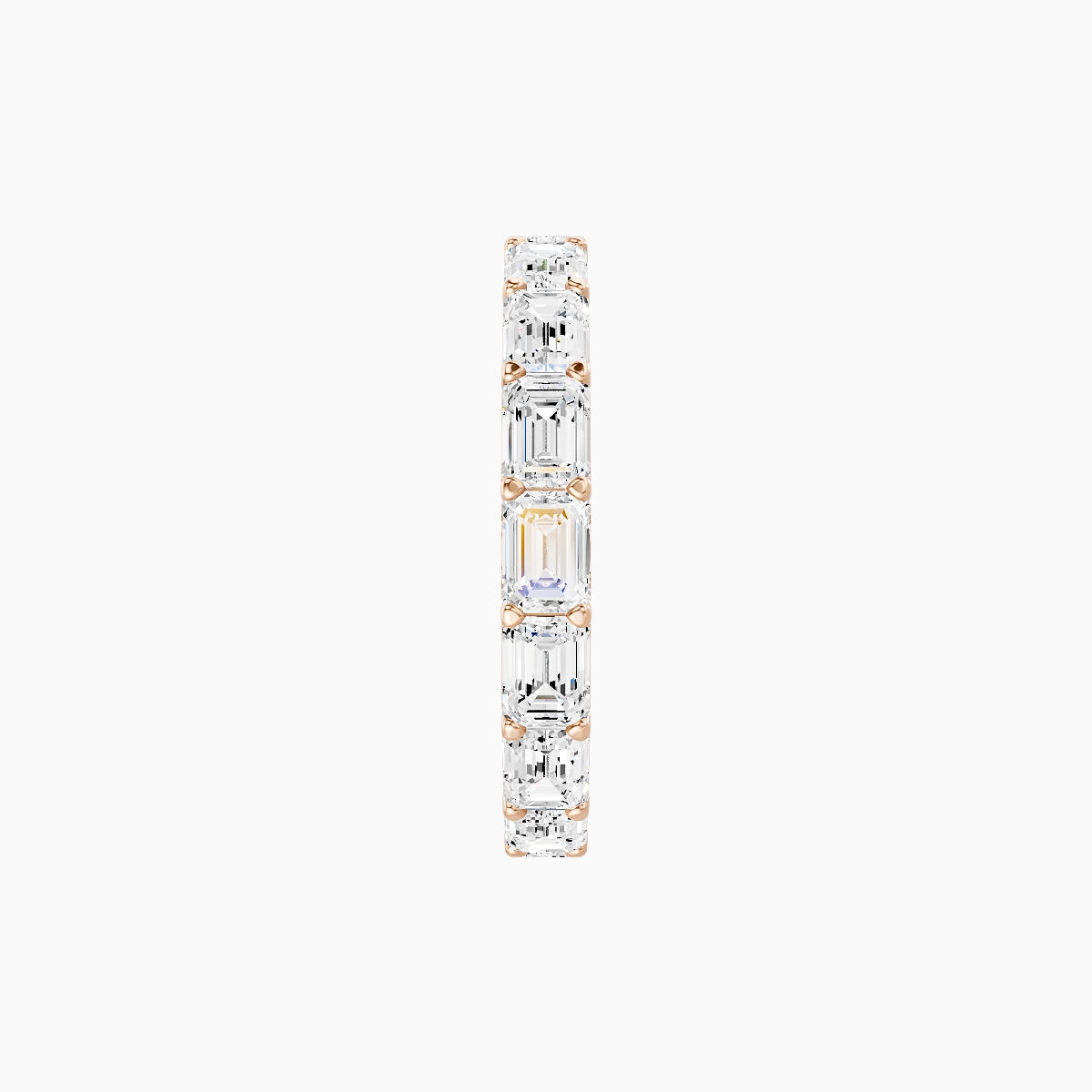 East-West Eternity Ring | 18k Rose Gold 3.6 x 2.6 mm Emerald White Lab Diamond with Shared Prongs