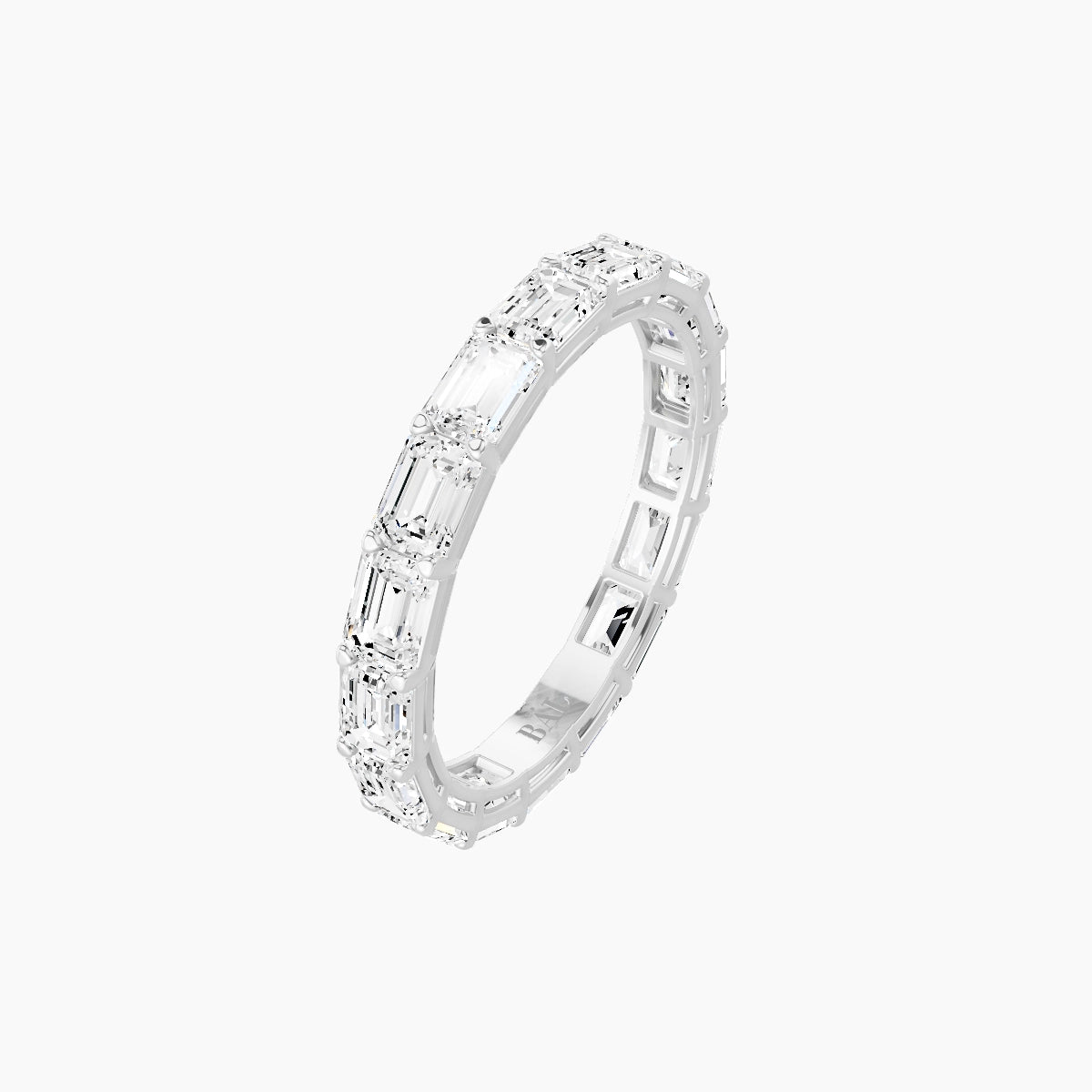 East-West Eternity Ring | 18k White Gold 3.6 x 2.6 mm Emerald White Lab Diamond with Shared Prongs